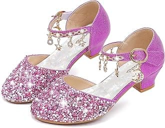 Furdeour Girls Dress Shoes Princess Crystal High Heels Closed Toe Party Wedding Flower Girls Shoes Toddler Little Big Kid