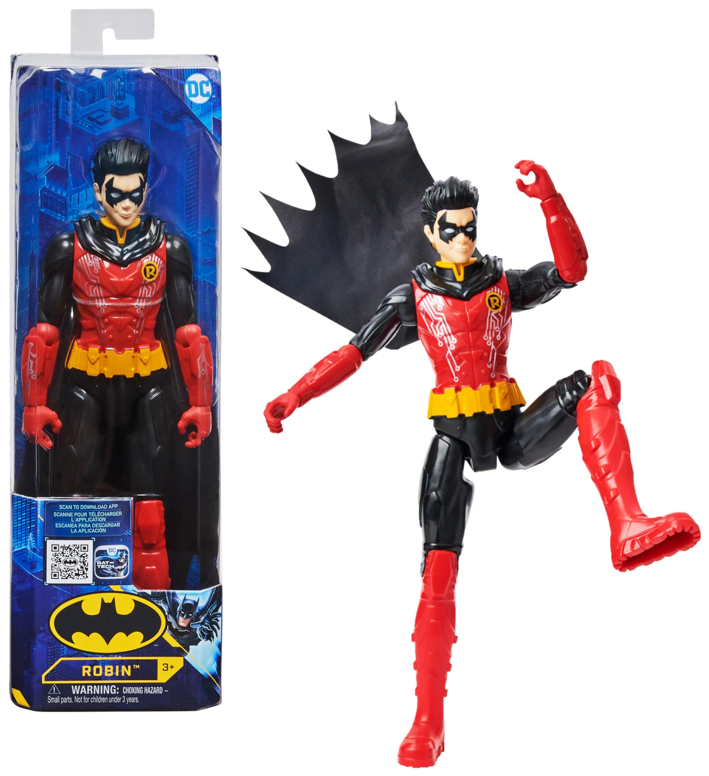 DC Comics Batman 12-inch Robin Action Figure (Red/Black Suit), Kids Toys for Boys Aged 3 and up