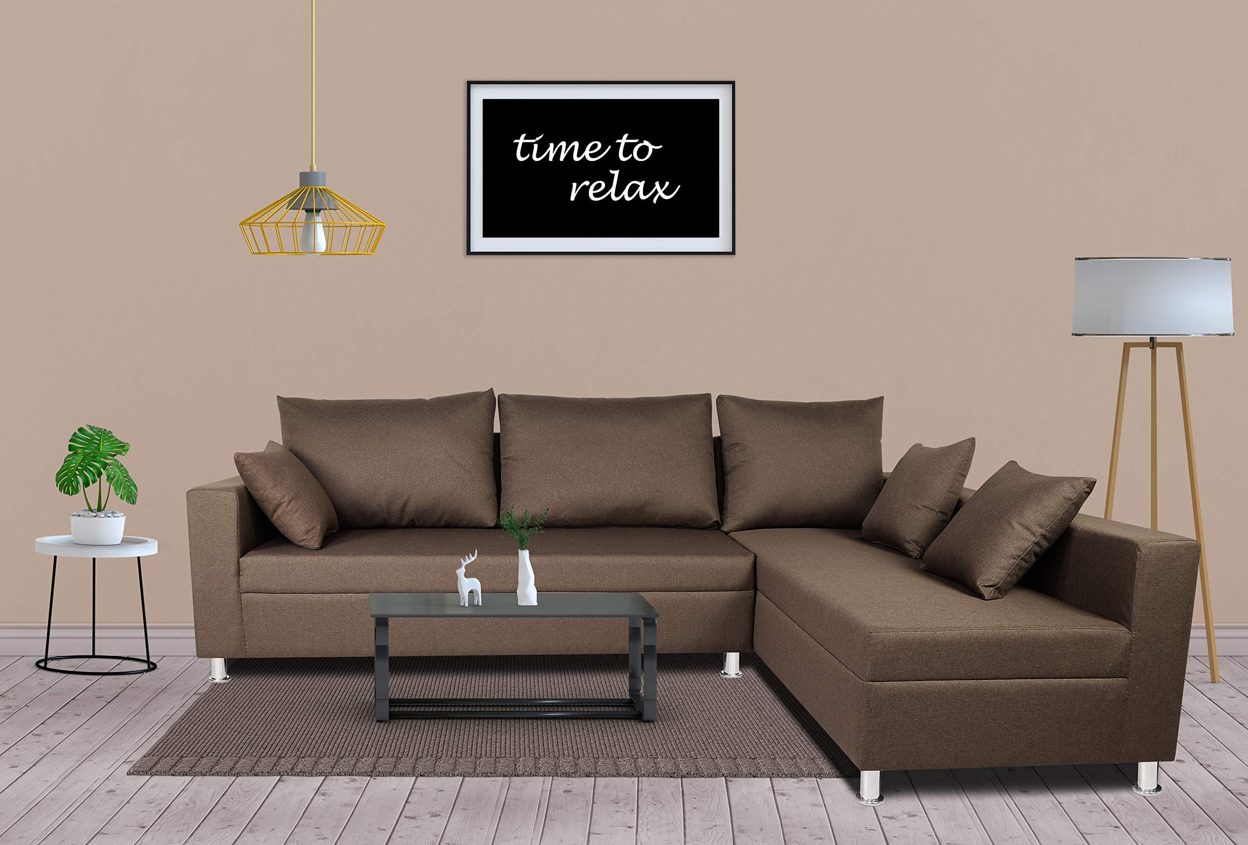 Adorn India Straight line L Shape Sofa (Camel)