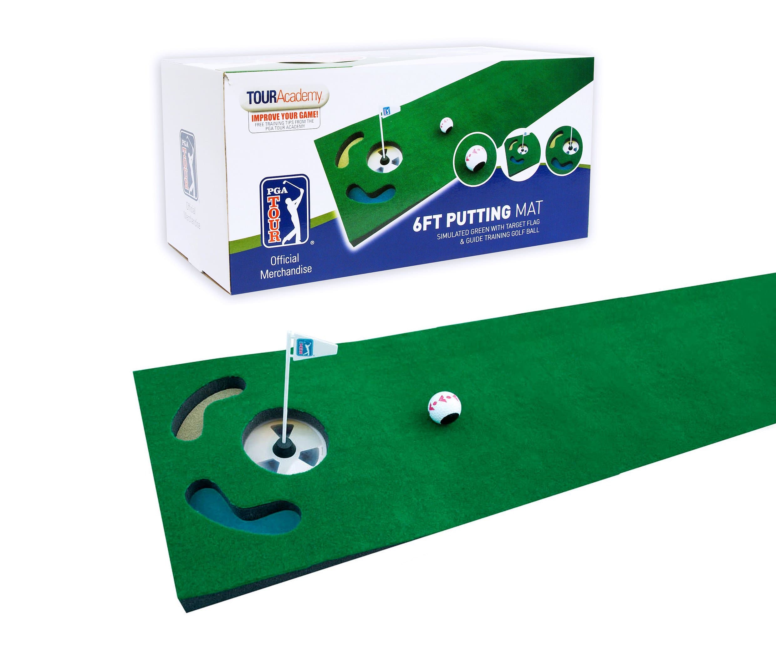 PGA Tour Unisex Ball, Alignment Tool and Training Dvd 6ft Putting Mat with Guide Ball, Green, UK