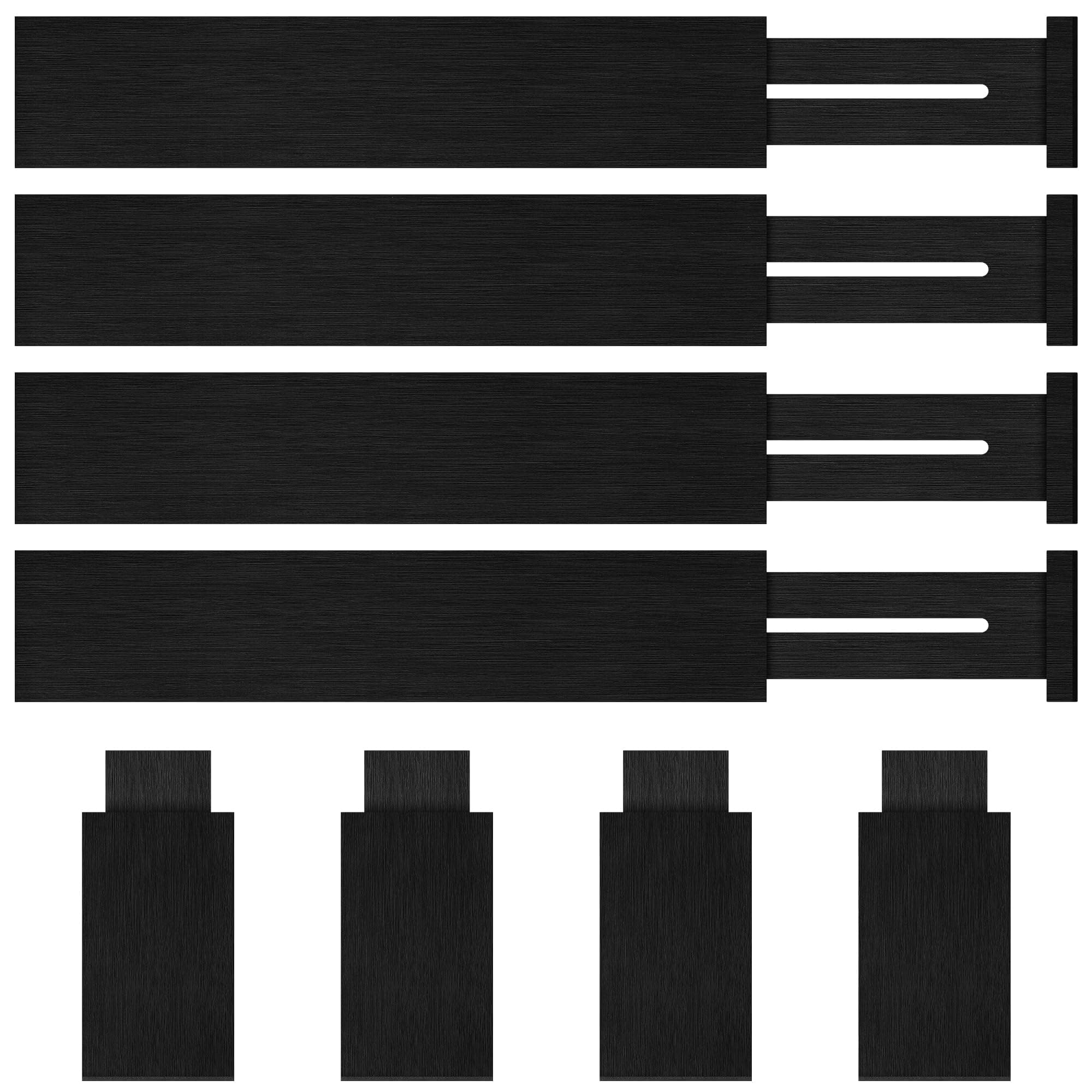 Bamboo Drawer Dividers Organizer with Inserts, Expandable from 12.5-21.7", Adjustable Drawer Organizer Separators for Utensils, Dresser, Bedroom, Bathroom, Closet, Clothing, Office (Black)