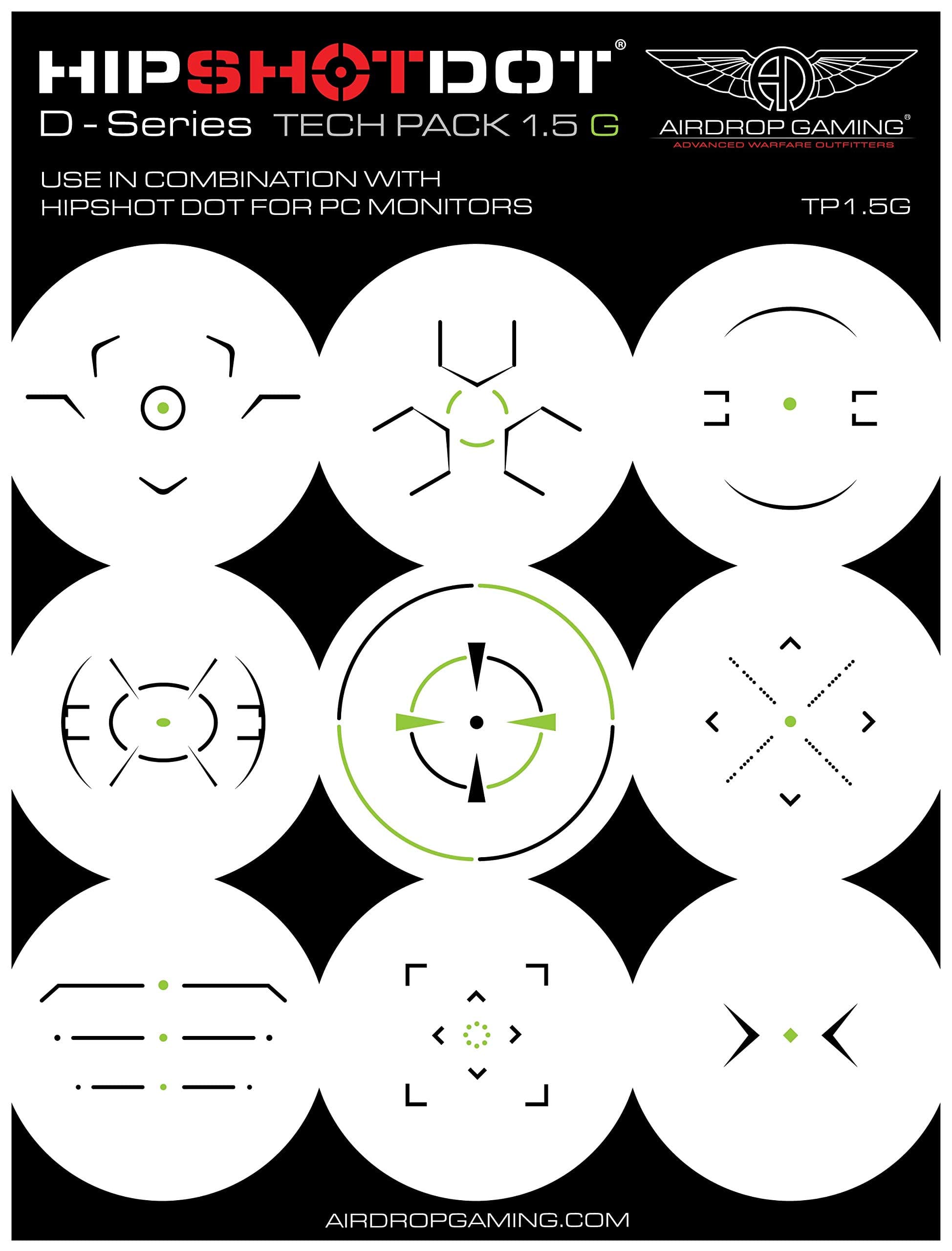 HipshotdotD-Series Tech Pack - Reusable Transparent Aim Sight Assist TV Decals - Gaming Television or Monitor Decal for FPS Video Games Compatible with PC, Xbox & Playstation (1.5 Green)