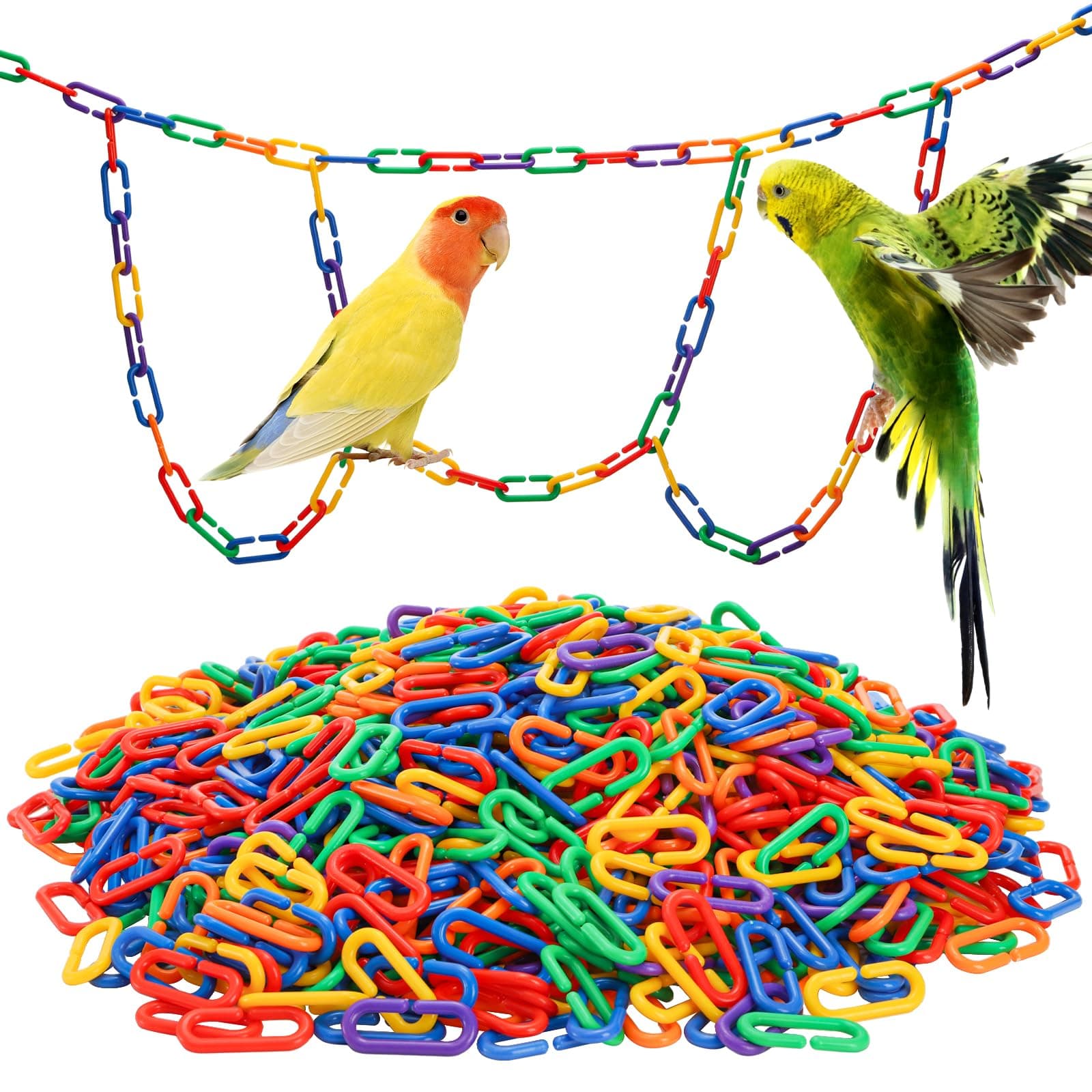 Suwimut 1000 Pieces Plastic C-Clip Hooks Chain Links, Interchangeable Rainbow C-Links Kids Learning Toys for Classroom Preschool, Sugar Glider Swing Climbing Cage Toys for Small Pet Rat Parrot Bird