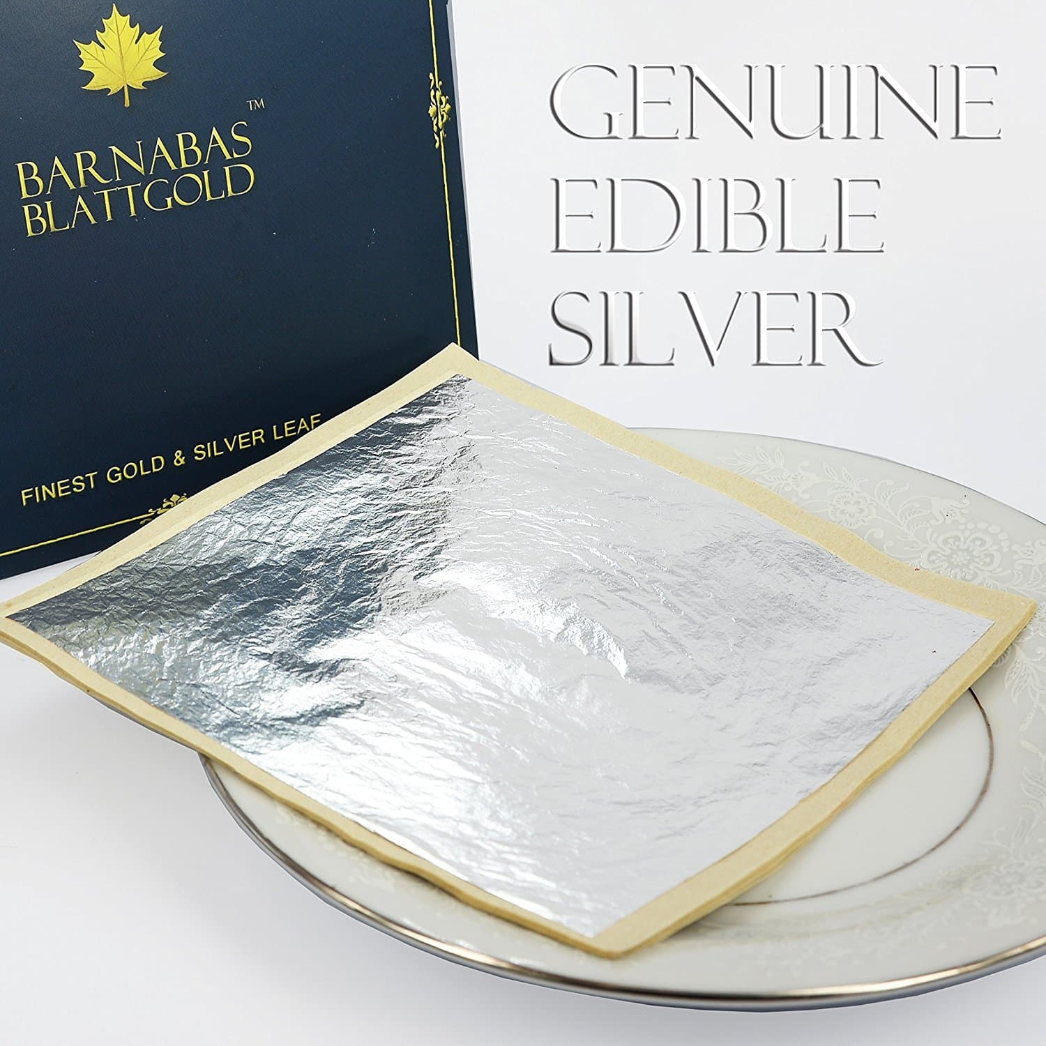 Barnabas Blattgold Edible Silver Leaf - Cake Decorations, Loose Interleaf for Cupcakes - 4.4 inches, Book of 25