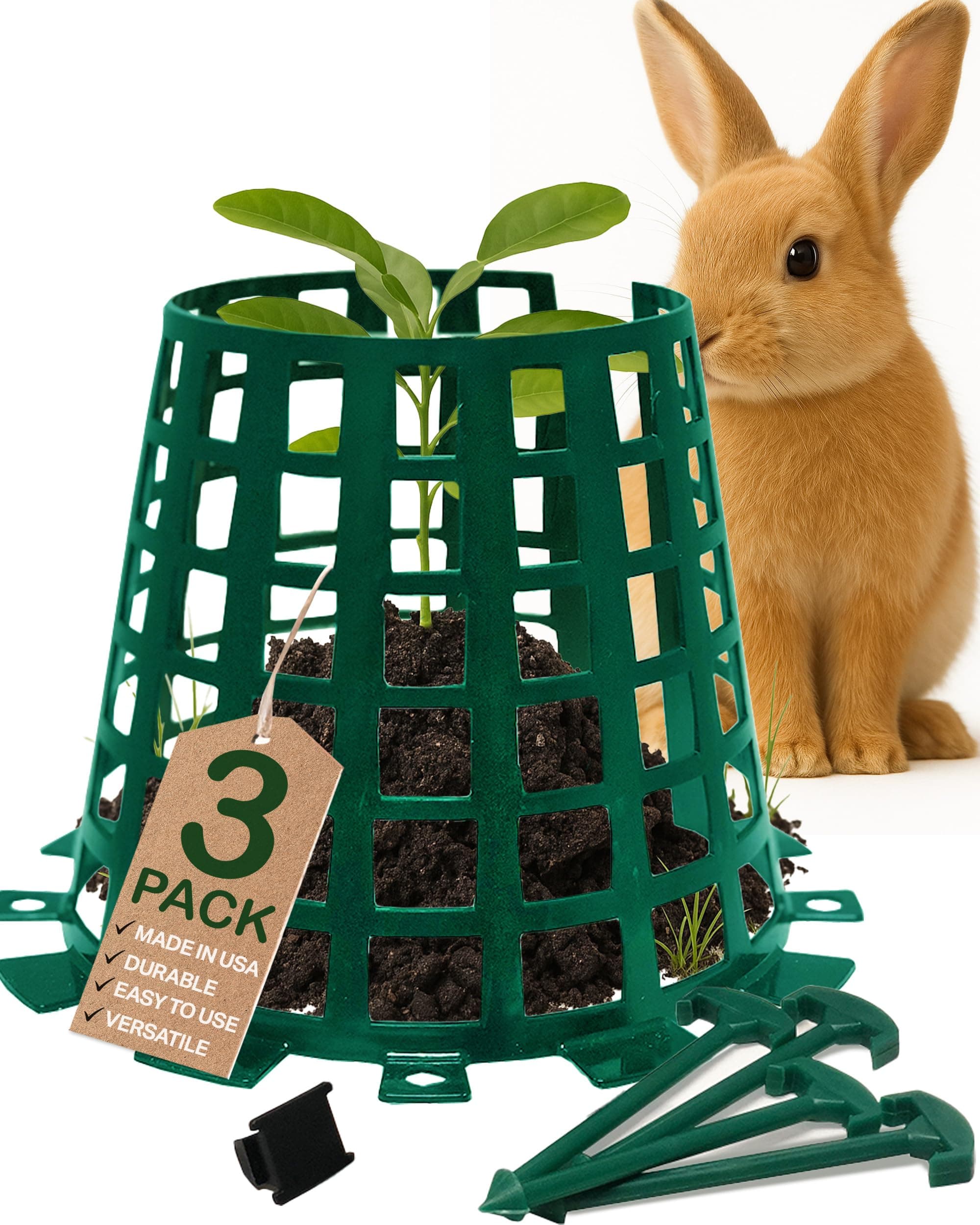 Sapling Protector 3-Pack – Tree Trunk Protector Guards for Garden Plants, Snap-Lock Tree Protectors from Animals, Weed Whacker & Trimmer Shield – Reusable Outdoor Barrier, Green