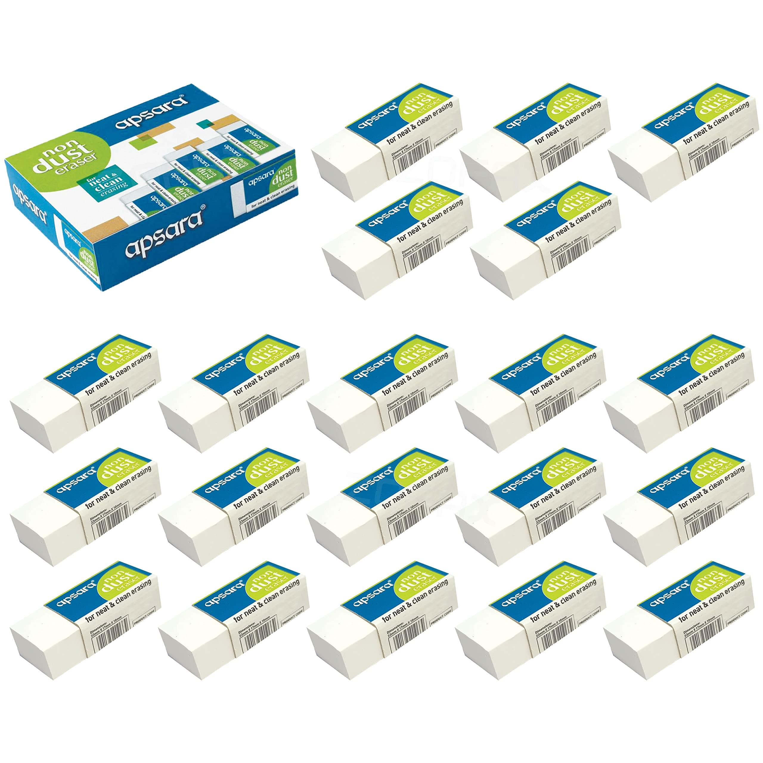 Apsara Non Dust Erasers - Pack of 20