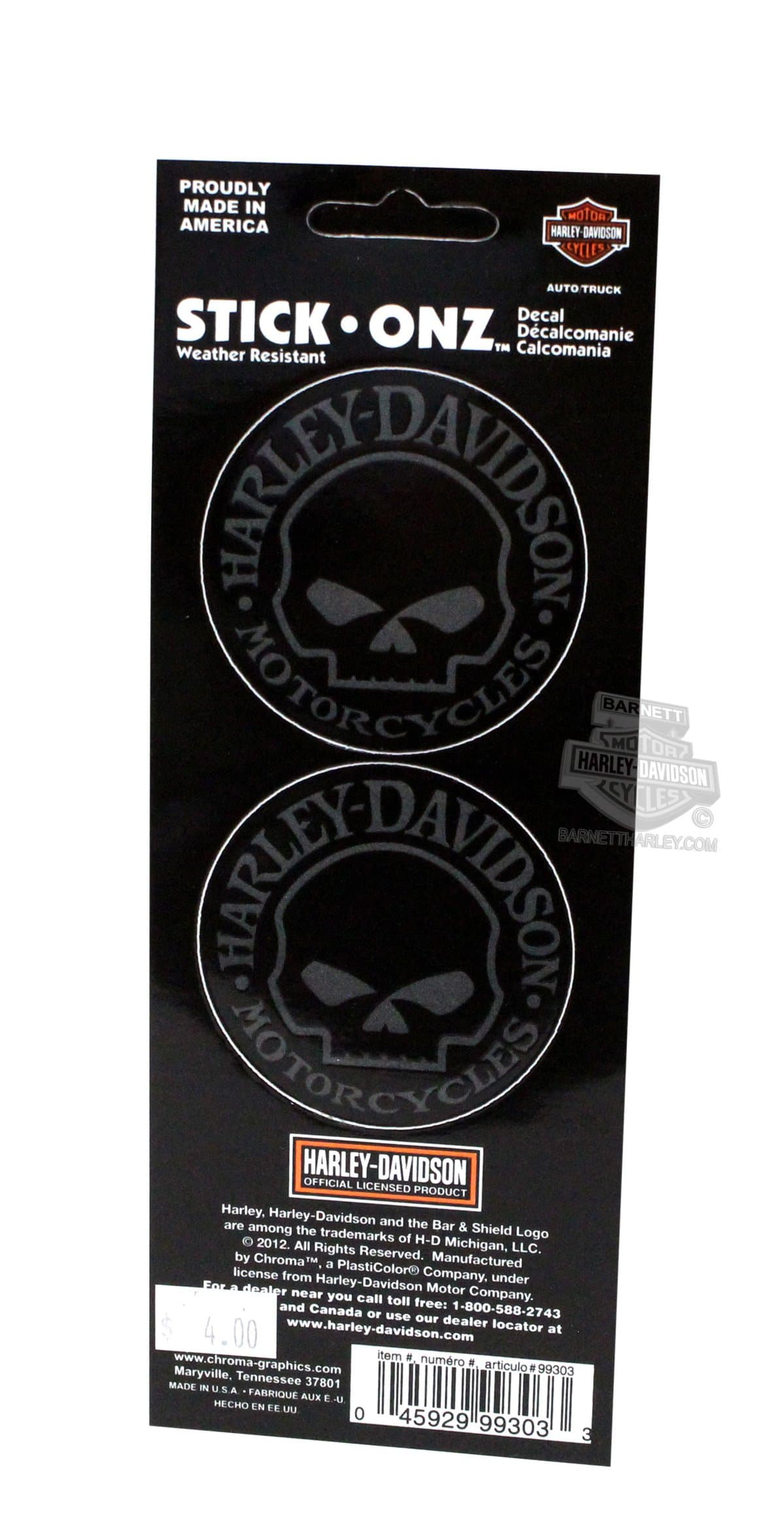 Chroma Graphics Harley Davidson Willie G SkullSticker Decal