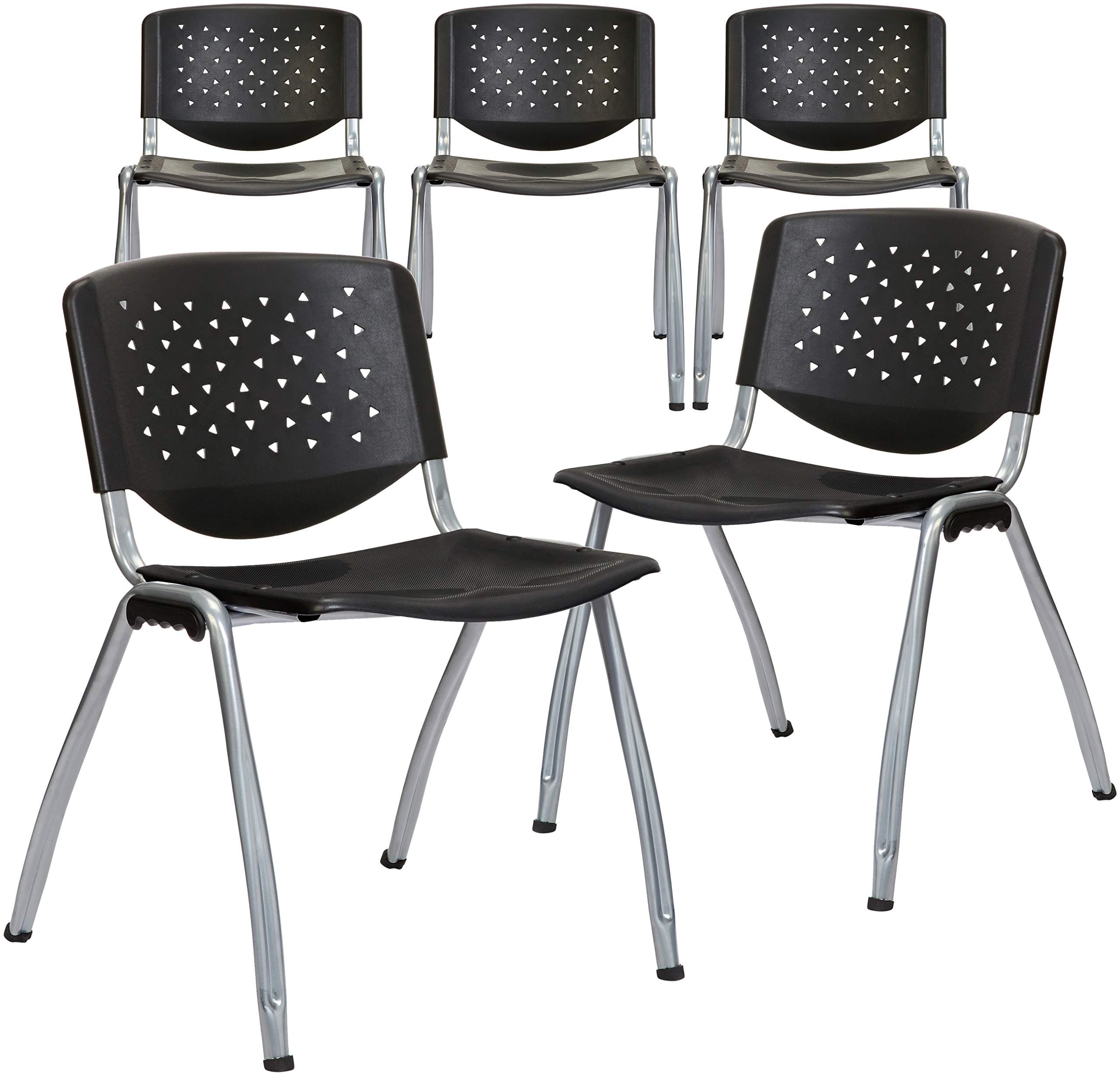 Phoenix Home Lublin Stackable Plastic Conference Chair, 5-Pack, Black and Silver