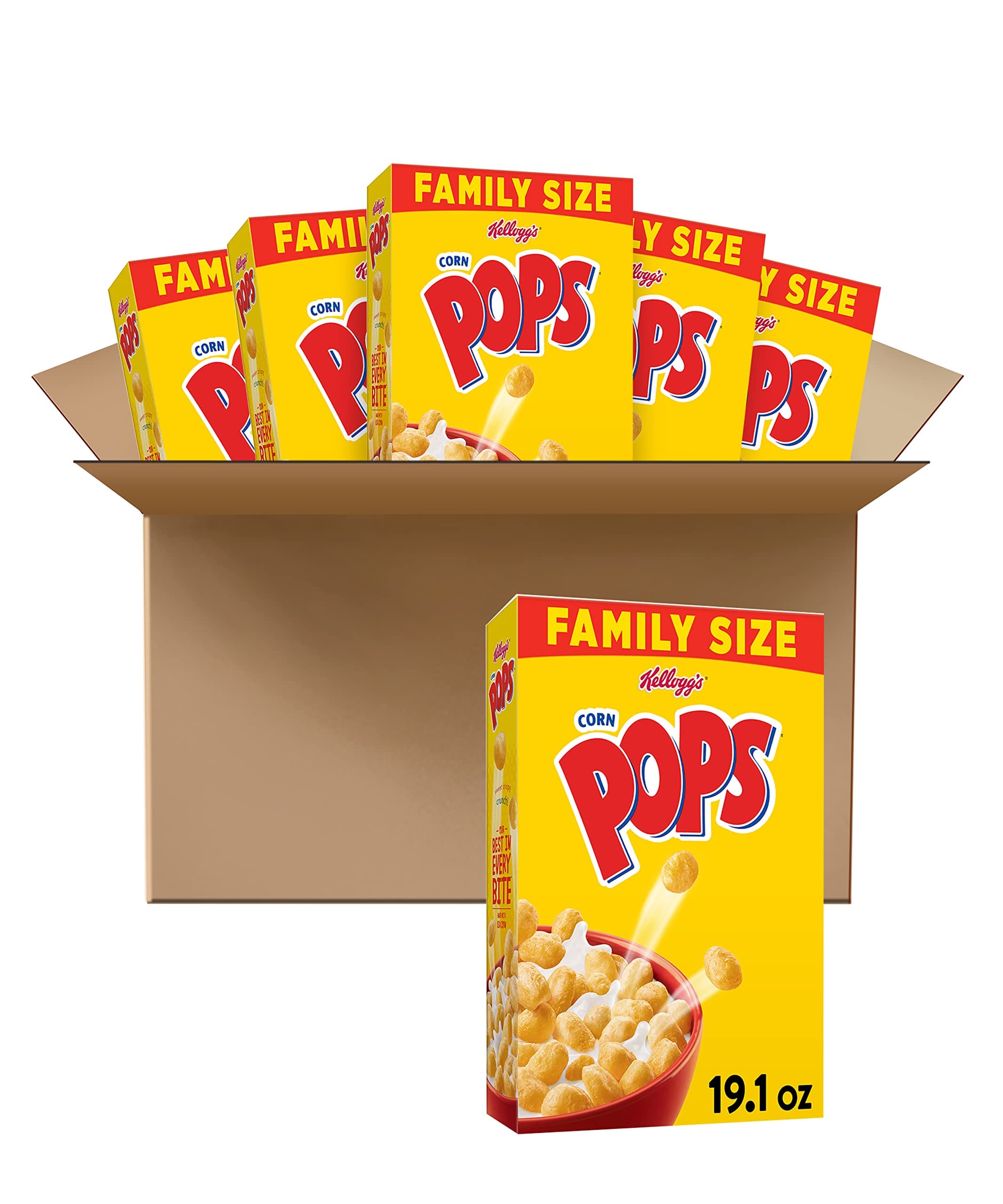 Kellogg's Corn Pops, Breakfast Cereal, Original, Excellent Source of 7 Vitamins and Minerals, Family Size, 19.1oz Box(Pack of 6)