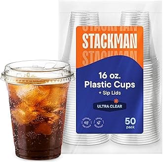 - 16 oz Clear Plastic Cups with Strawless Sip-Lids [50 Sets] PET Crystal Clear Disposable 16oz Plastic Cups with Lids - Crystal Clear, Durable Cup - BPA Free + Crack Resistant, for Coffee, Juice, Shakes