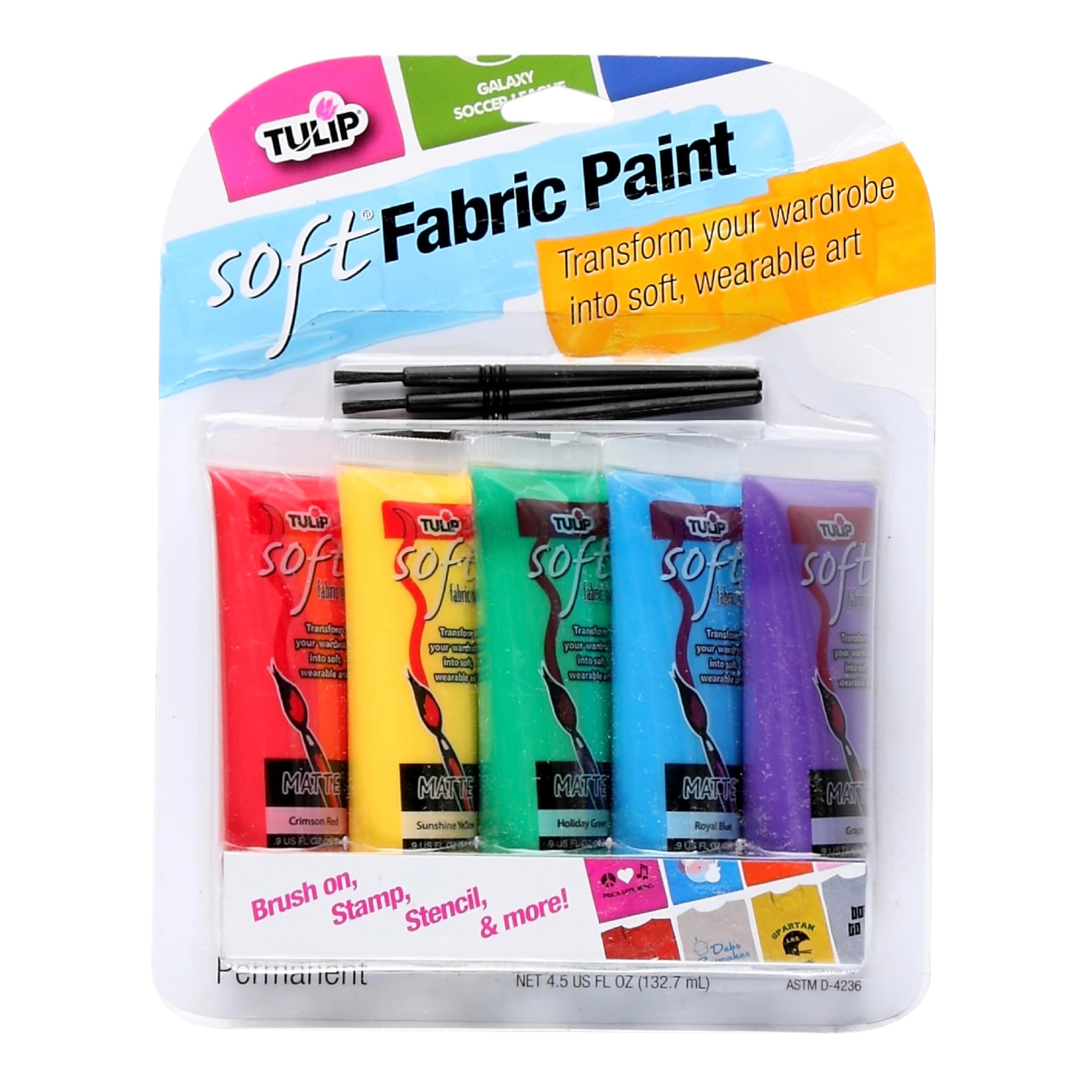 TULIP Soft Fabric Paint Primary, 0.9 Ounce (Pack of 5), Multicolor, 4 Fl Oz