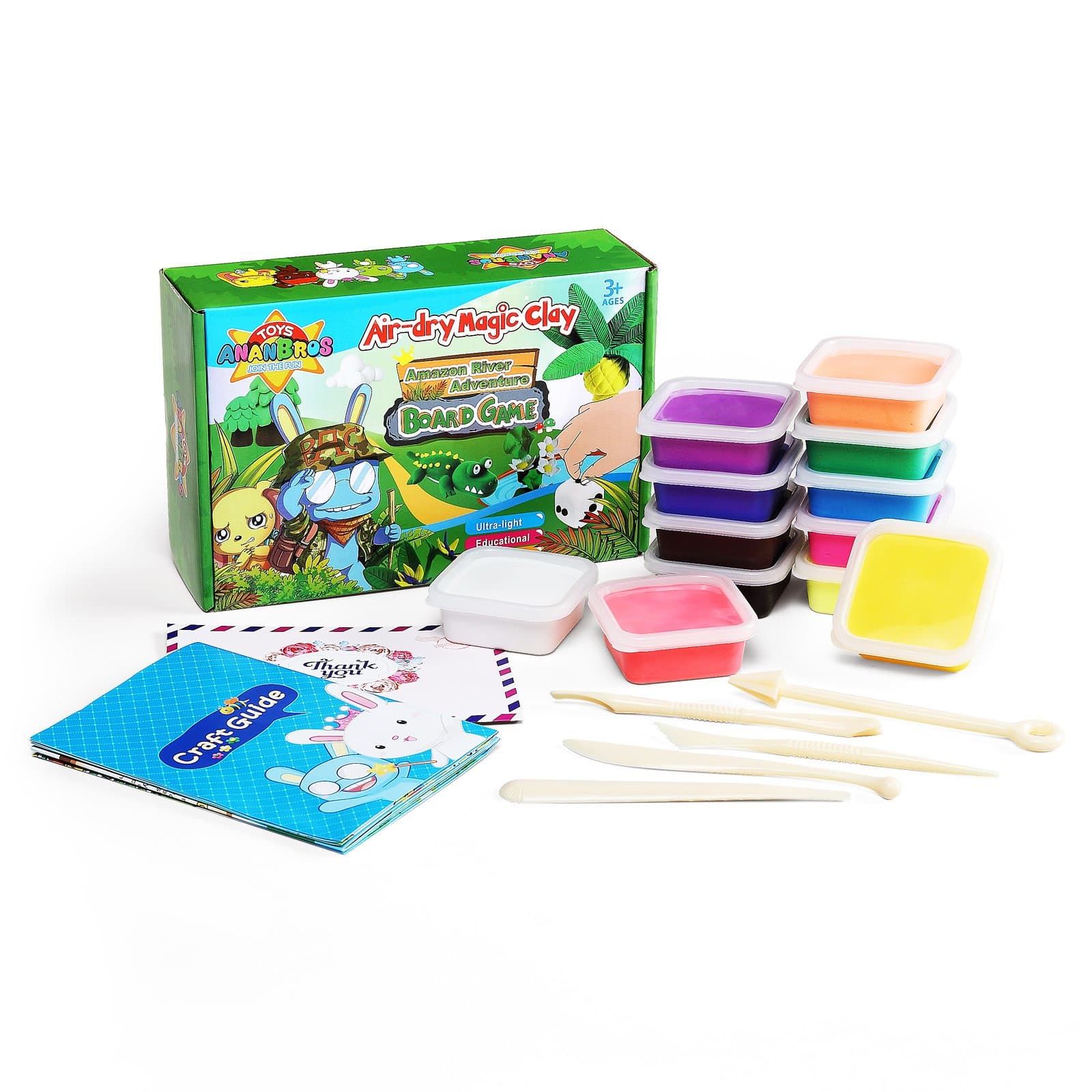 Modeling Clay, AnanBros Air Dry Modeling Magic Clay (River Adventure Board Game Set), Ultra-light Molding Clay for Kids 12-Pack