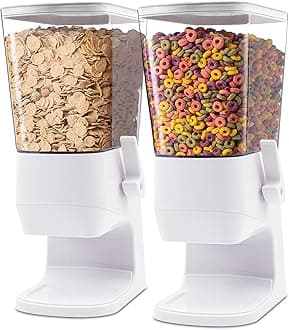 Cereal Dispenser Countertop 2Pcs, Cereal Containers Storage Snack Dispenser for Pantry, 3.2L Dry Food Dispenser for Grains, Nuts, Snack,Oatmeal, Pet food, White