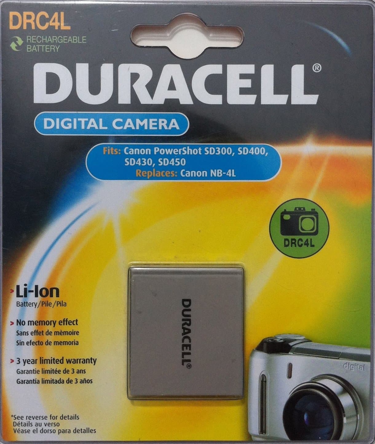Duracell DRC-4L Camera Battery to Replace Canon NB-4L