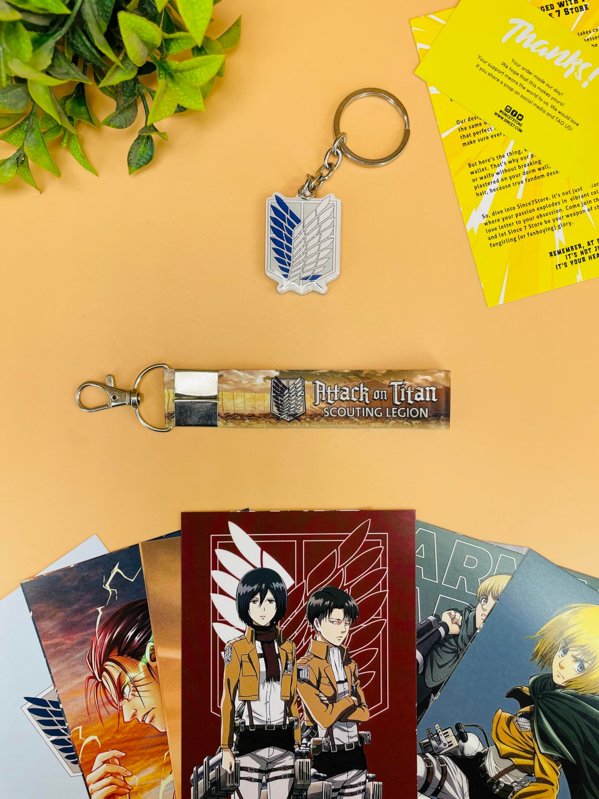 SINCE 7 STORE Attack On Titan 3 Item Gift Combo: 9 Self adhesive mini posters, 1 Double Sided Keychain, 1 Key-Tag - Gift For Anime Fans, Wall art, room decor, birthday, Merch