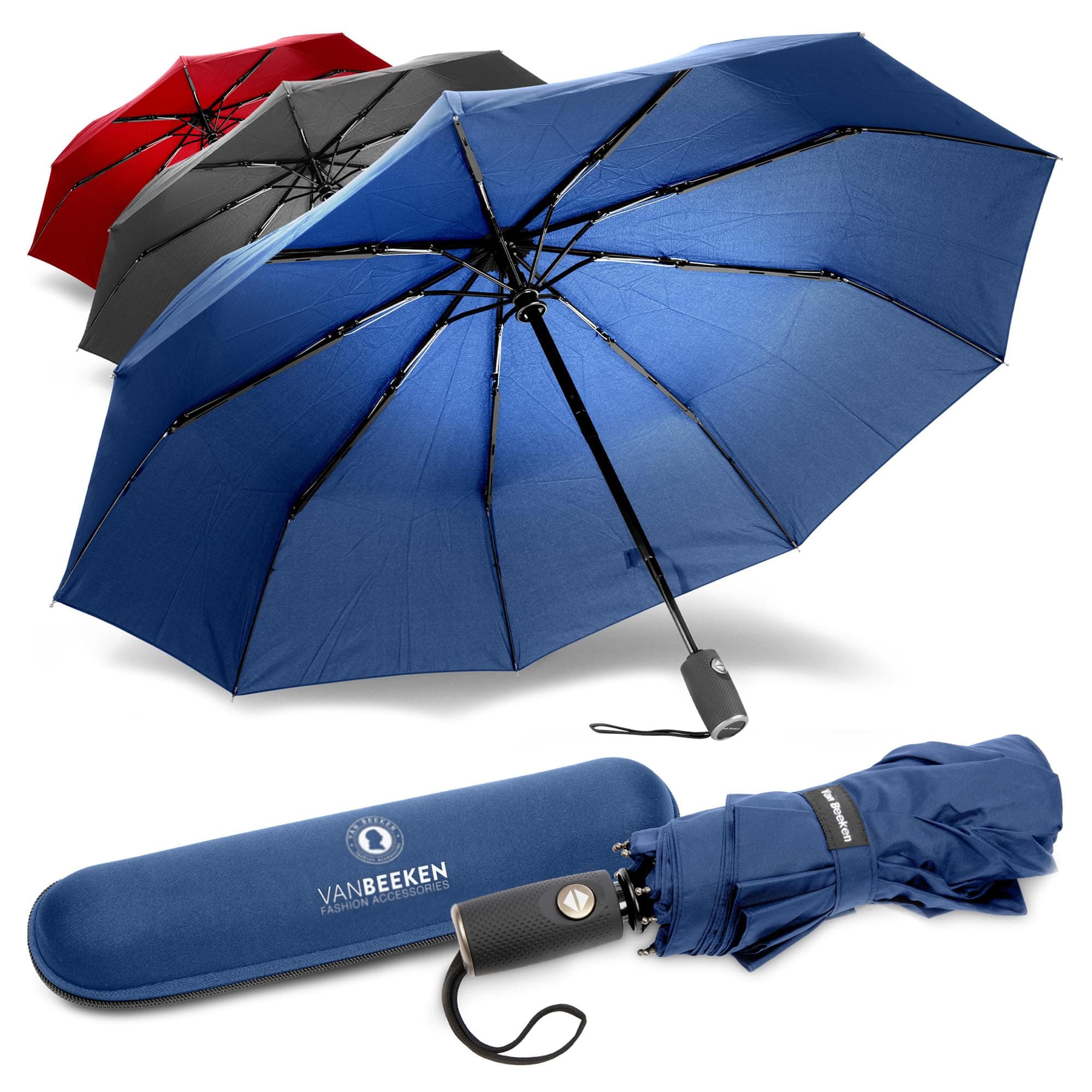 VAN BEEKEN Travel Umbrella, Compact, Windproof, Rainproof, Blue, Easy Open and Close, Durable, Fast Drying, Lightweight, Portable, 11.4 in, 13.5 oz