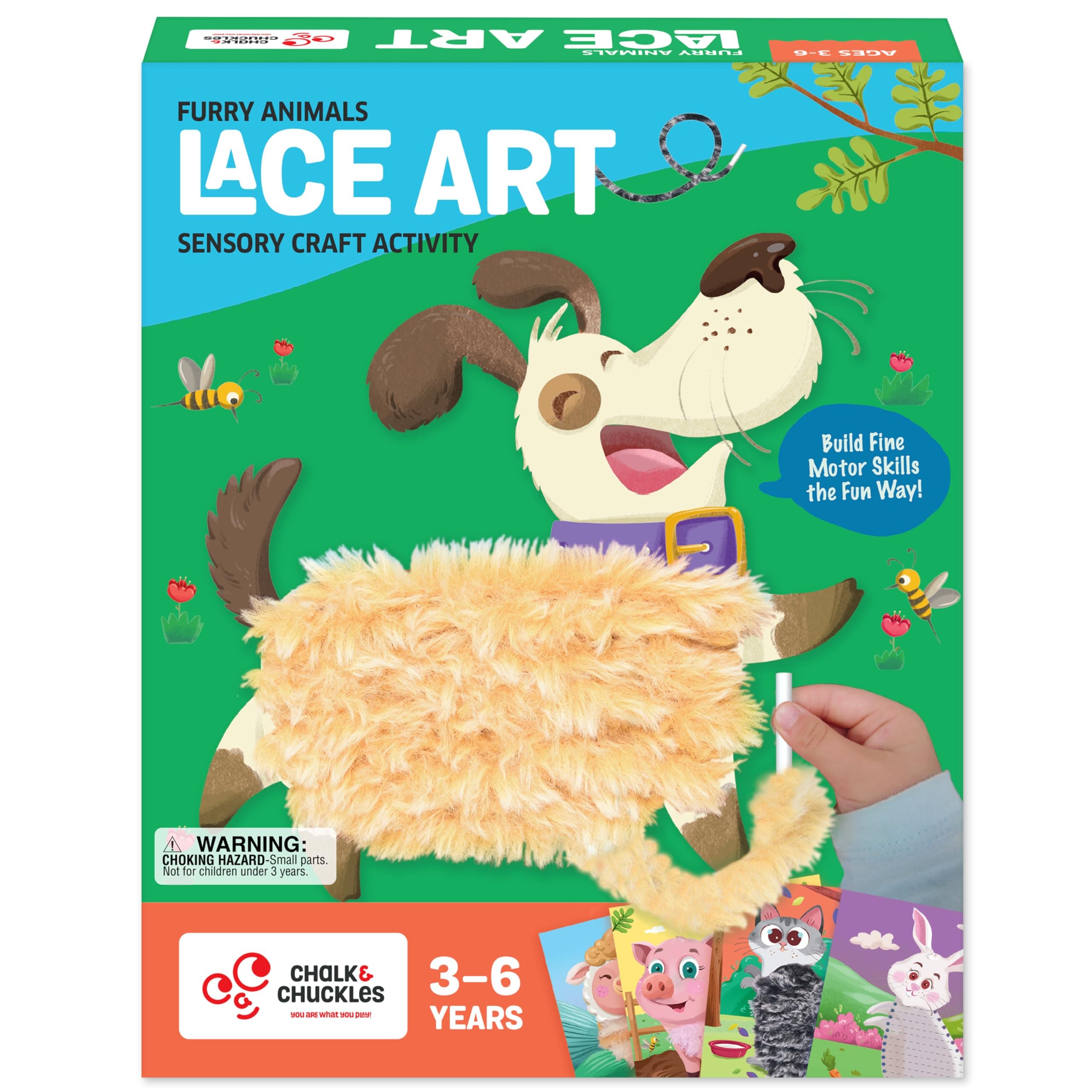 Chalk and Chuckles Lace Art Furry Animals, Develop Fine Motor Skills, Lacing Activity for Kids, Preschooler DIY Craft Kit, Birthday Gifts for Boys & Girls, Ages 3, 4, 5, 6, 7 Years, Travel Friendly