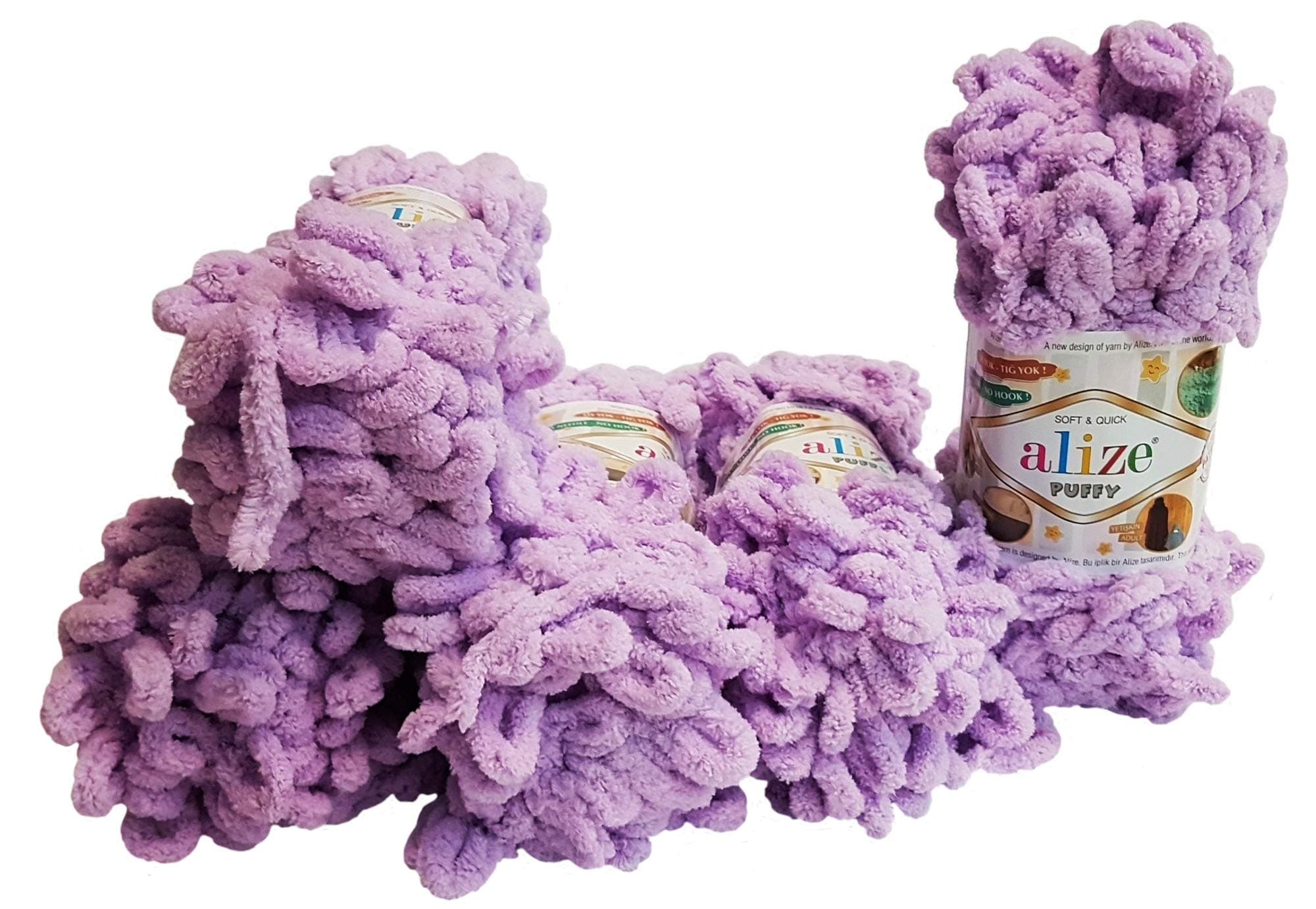 Alize Puffy 500g Super Bulky Loop Wool, Finger Knit Yarn, Lilac 27