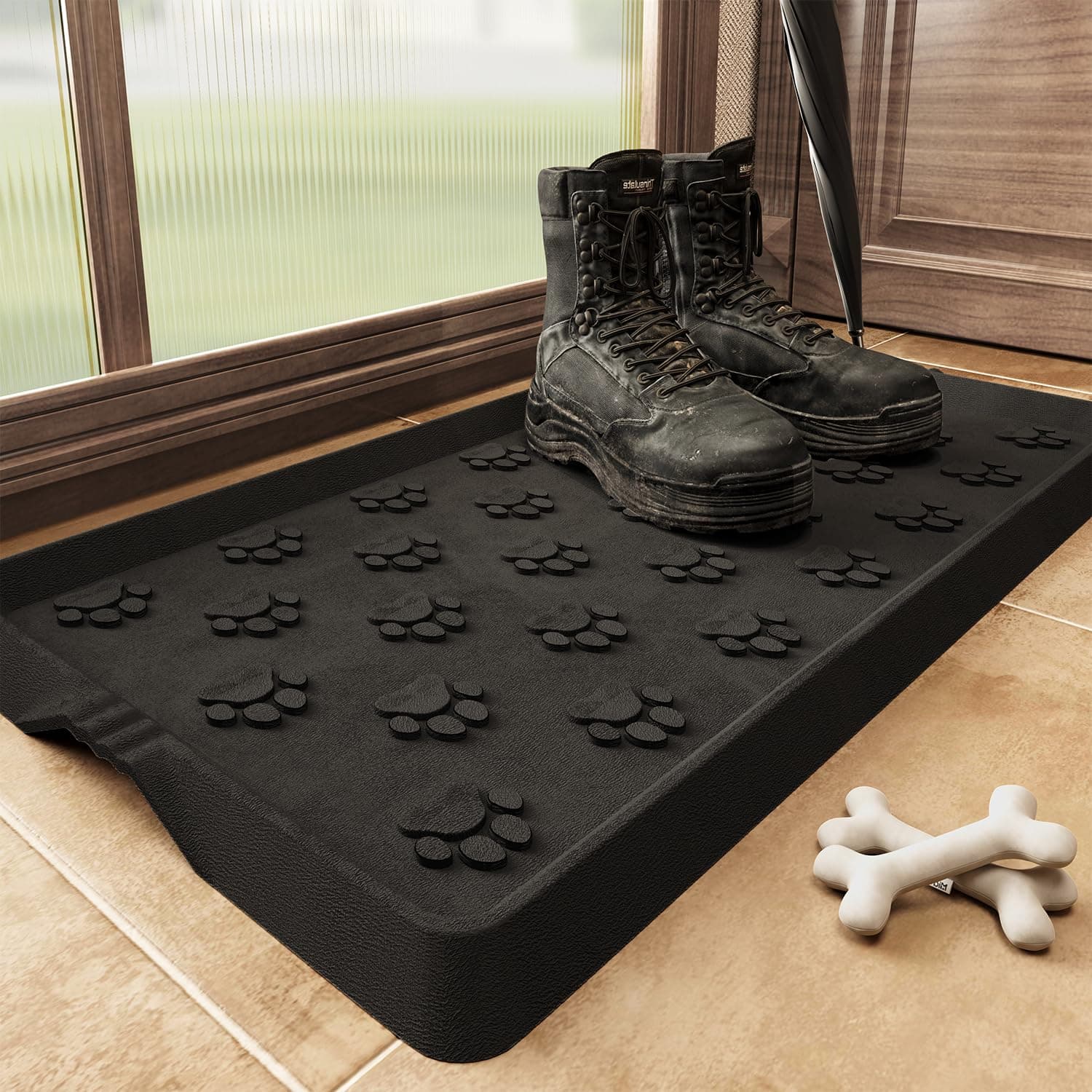 SUPENUIN Paw Pattern Boot Tray for Entryway Waterproof Rubber Mats for Dogs Multipurpose Shoe Mat Tray for Entryway Indoor Outdoor Multi Use Catch All Trays Shoe Storage 16x27.5 Inches