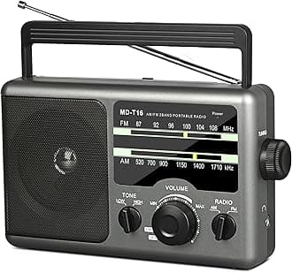 AM FM Portable Radio Battery Operated by 4X D Cell Batteries Or AC Power Transistor Radio with and Big Speaker, Standard Earphone Jack, High/Low Tone Mode, Large Knob