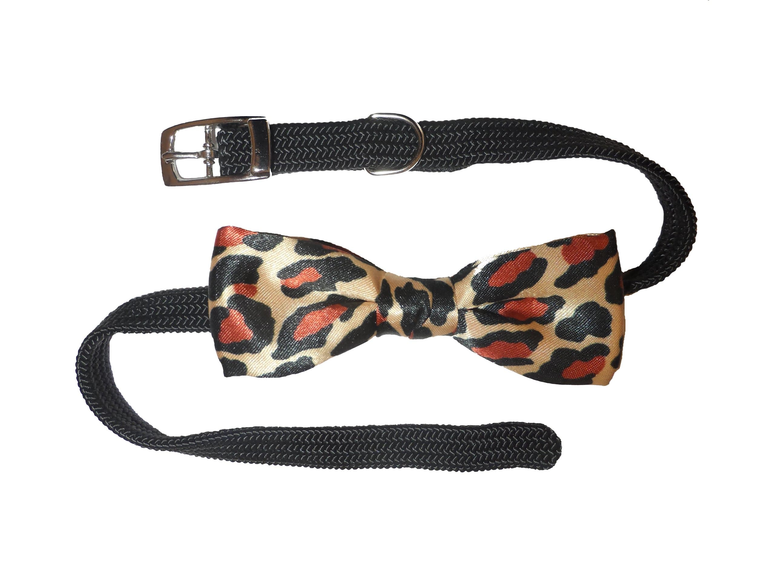 Cat Collar with Bow Tie, Leopard Pattern (10" x 3/8")