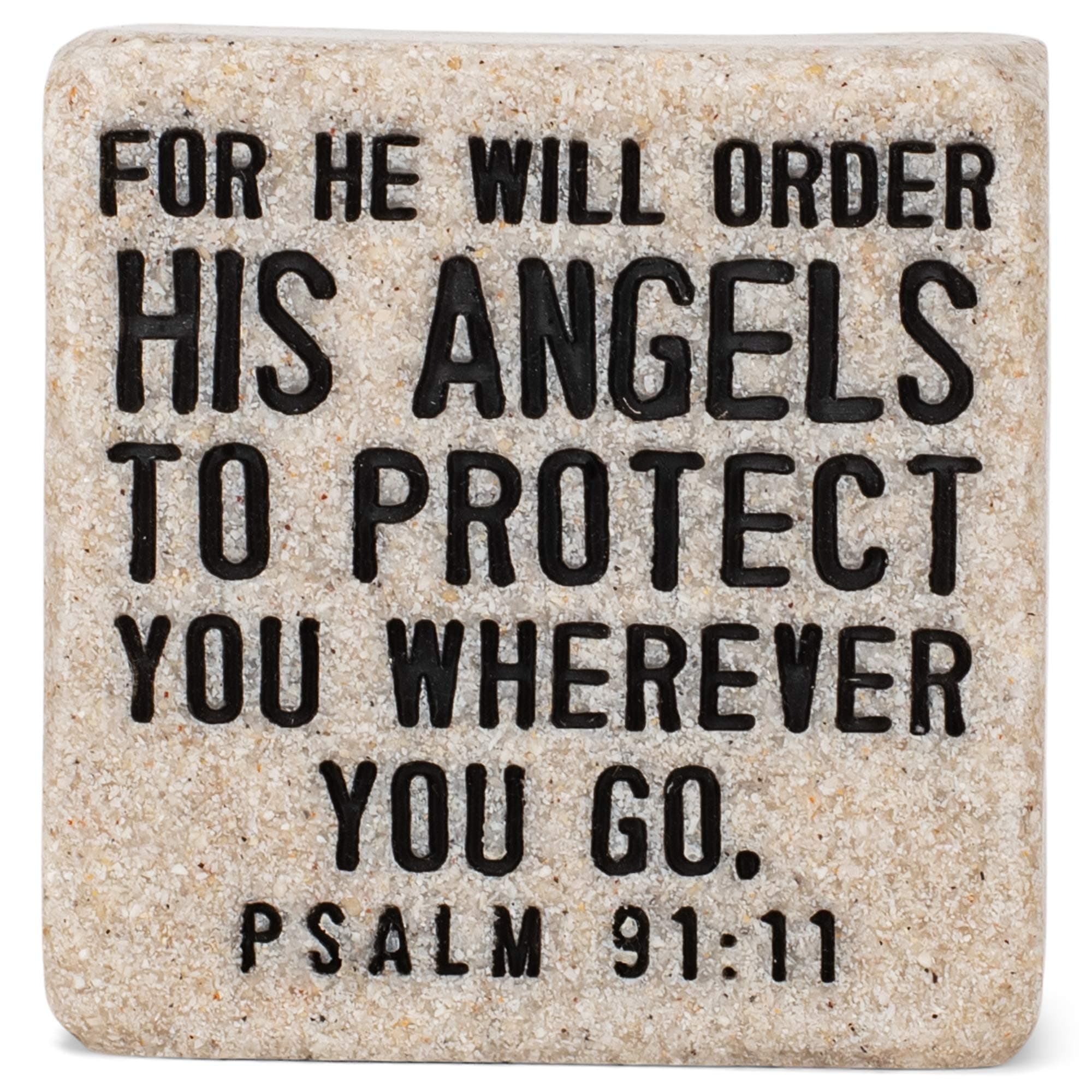 Lighthouse Christian Products His Angels Will Protect Scripture Block 2.25 x 2.25 Cast Stone Plaque