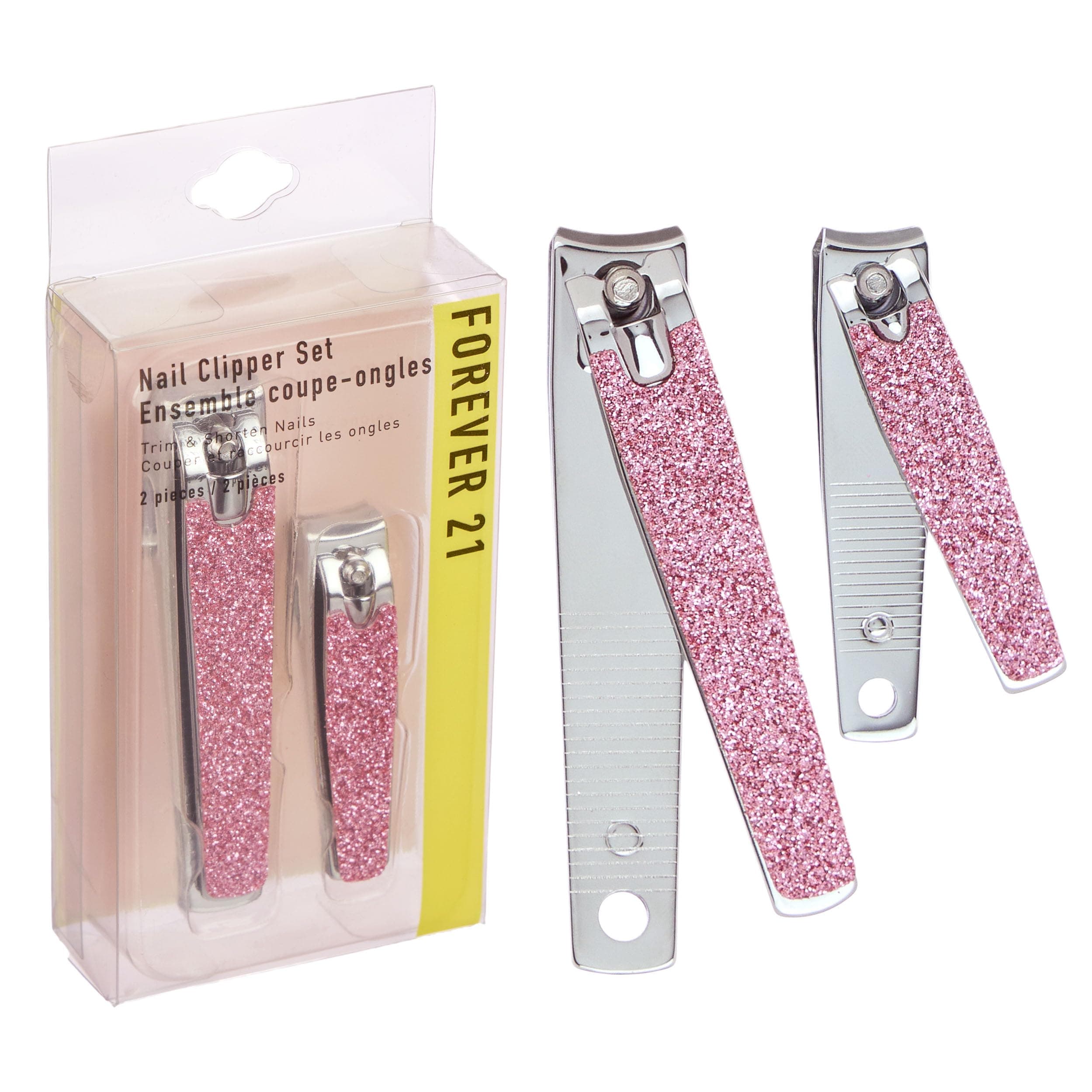 Nail Clippers Set - 2pc Pink Glitter Nail Clipper Value Pack, Big & Small Precision Nail Clippers Pack, Essential Manicure & Pedicure Tools