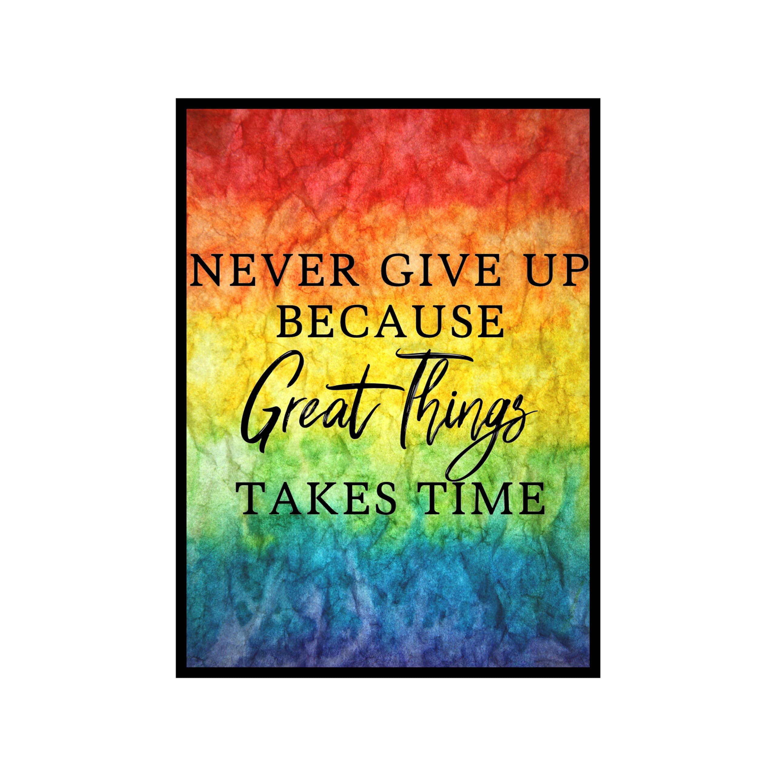 NIMBOLI Frames Inspirational Wall Art Decor - 'Never Give Up because great things take TIME' Motivational Quote Framed Wall Poster - Home and Office Interior Design(8x12)