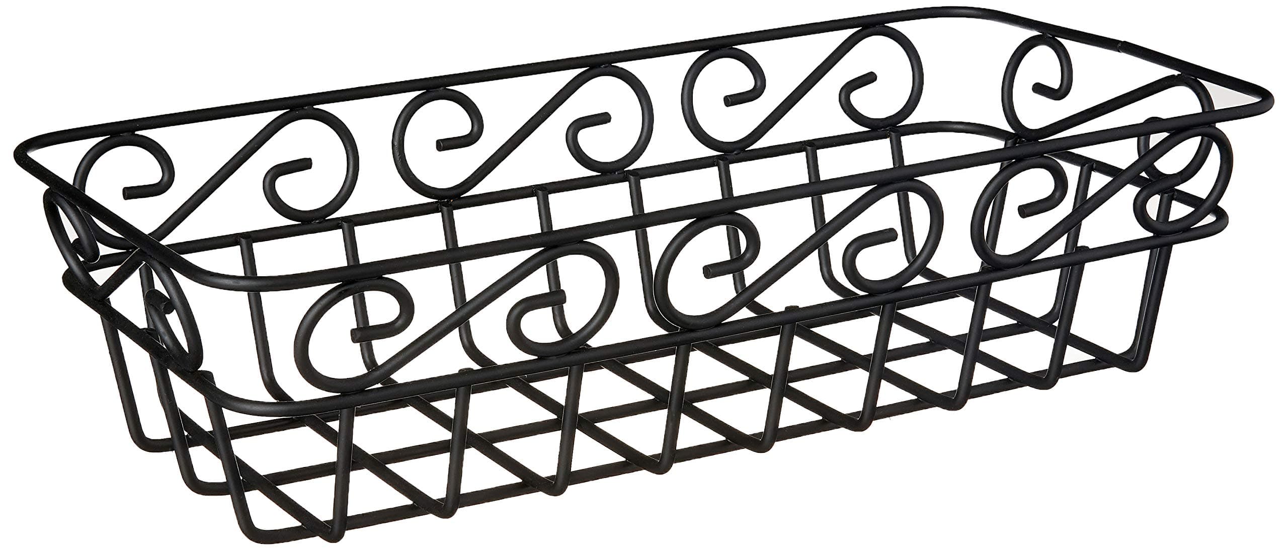 Scroll Wire Bread Basket for Serving Breads Rolls Buns Snacks & Baked Foods, Decorative Metal Wire Dinner Roll Table Basket Kitchen Counter Organizer, Black