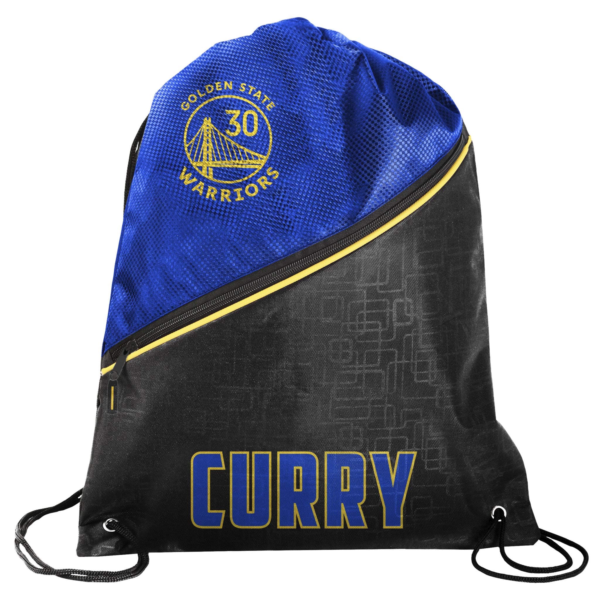Golden State Warriors Official NBA High End Diagonal Zipper Drawstring Backpack Gym Bag - Stephen Curry #30