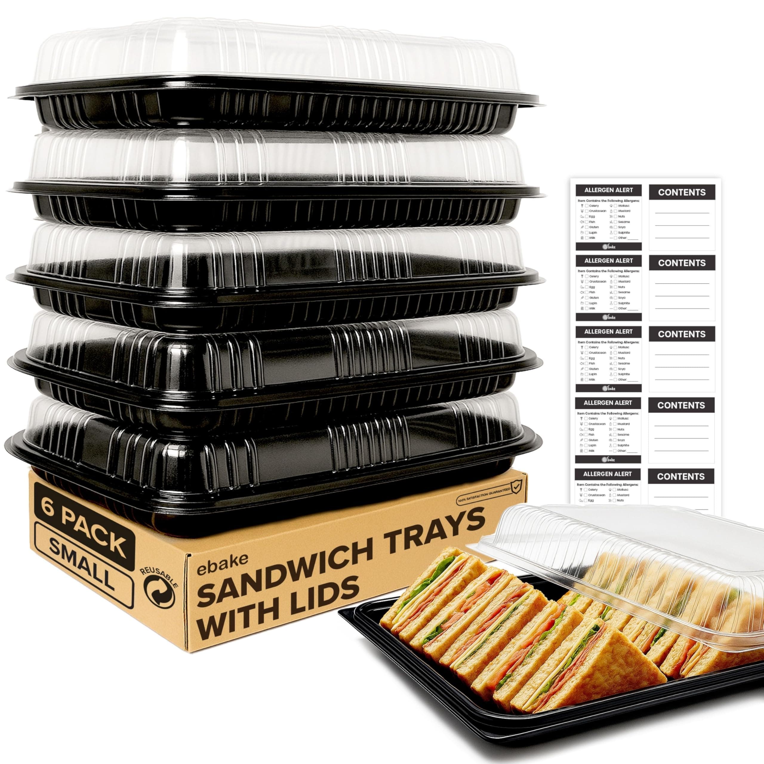6 Pack Catering Trays with Lids – 13" Serving Tray with Lid, Heavy Duty Recyclable Plastic Party Platters for Catering, Buffet, Picnics & Events – Food Trays with Clear Lid (13.39 × 9.84 × 2.95 inch)