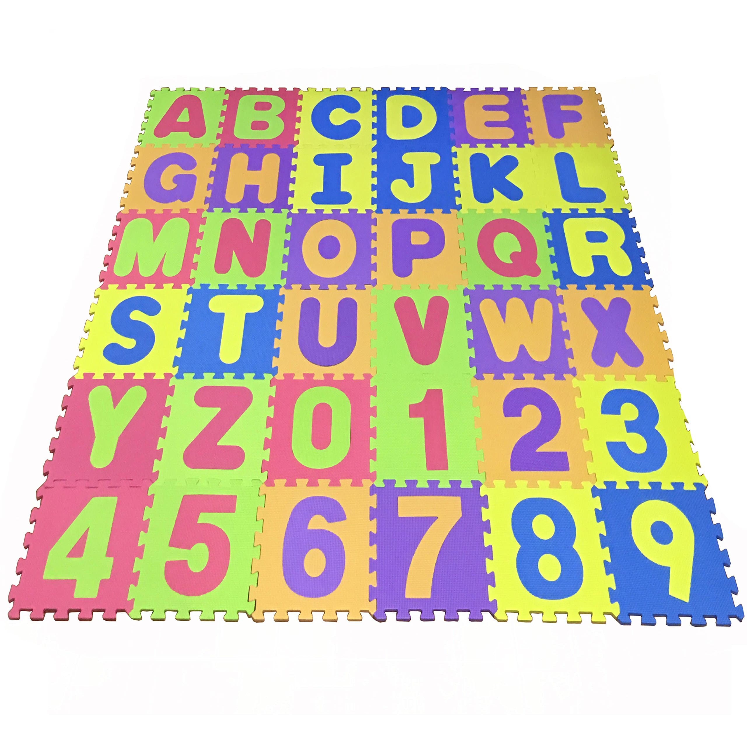 Puzzle Play Mat,Foam Floor Play Mat,Foam Interlocking Tiles,Alphabet & Number Foam Puzzle Mat,Non-Toxic EVA 36 Piece Multi-Color Children Play & Exercise Mat (Large) (Large)