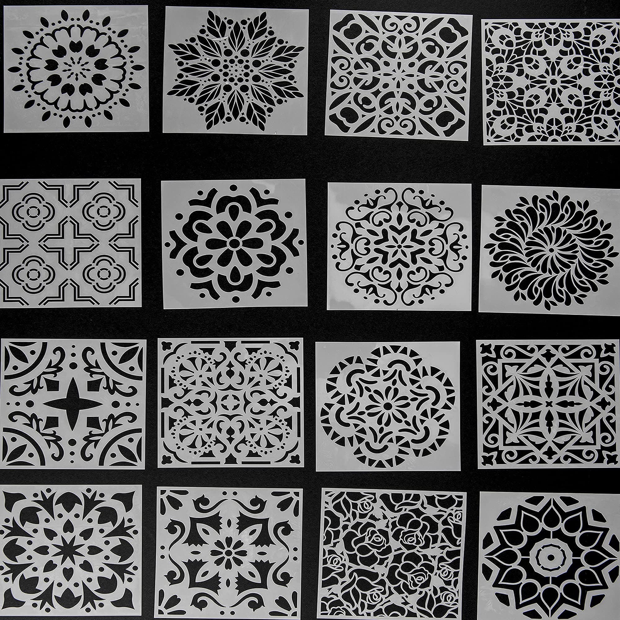 Crescent Arch® 16 Pack Acrylic Stencils Patterns Painting Mandala Dot Painting Template Kit for Decorating Painting Craft (6x6 Inch)