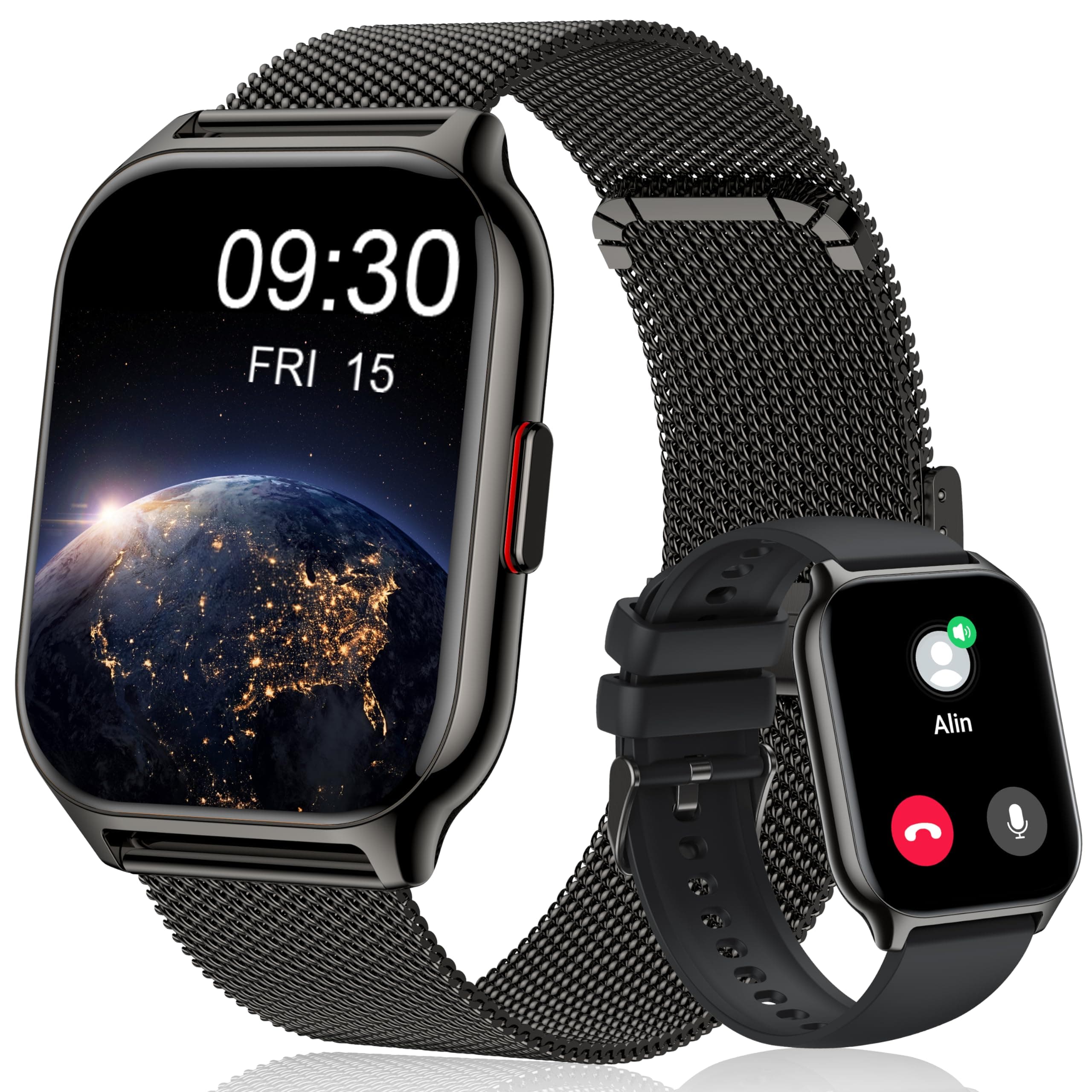 Popglory Smart Watch Answer/Make Calls, 2.01'' Smartwatch with AI Voice Control, Blood Pressure/SpO2/Heart Rate Monitor, Fitness Tracker Watch 2 Straps for Men Women for iOS Android Phones