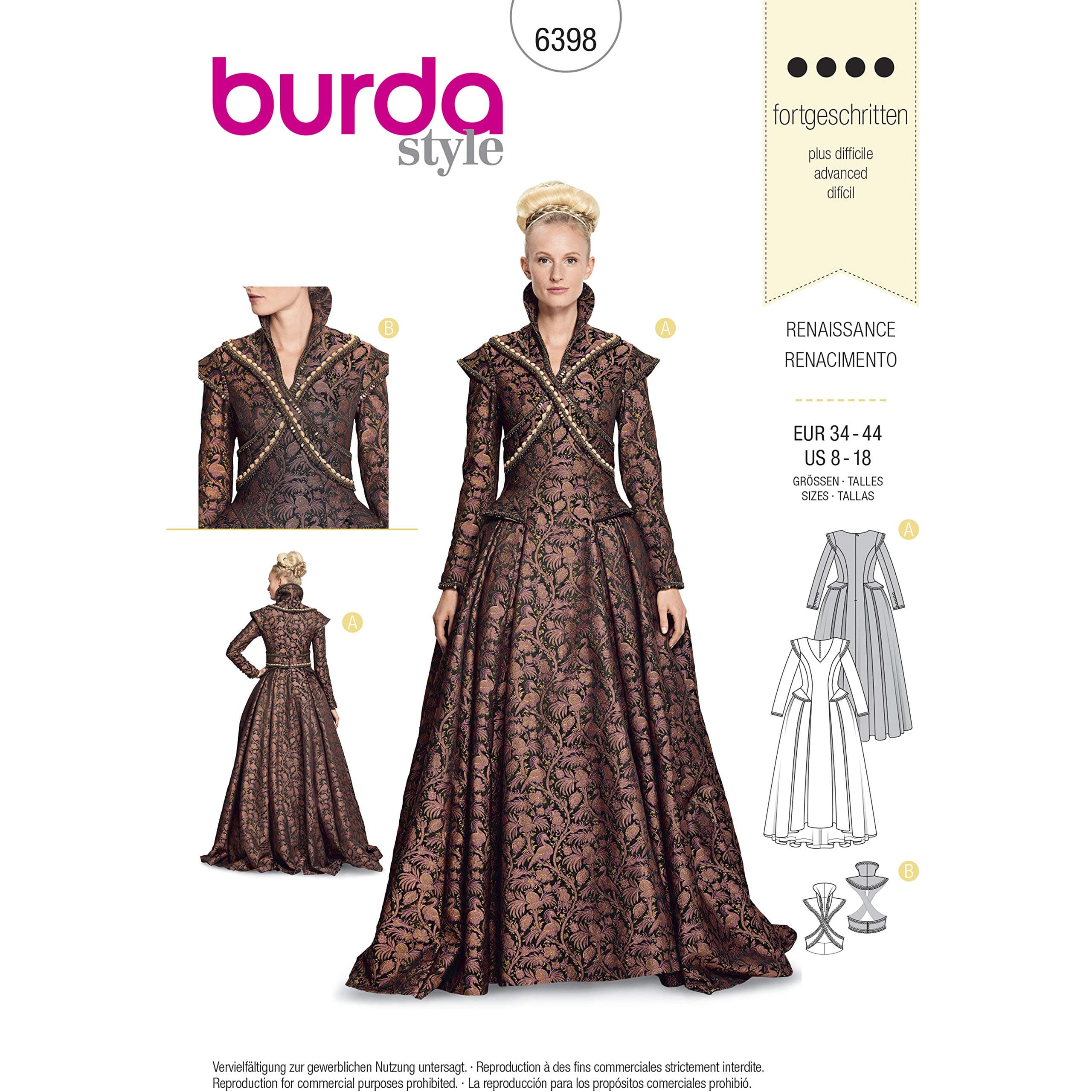 Burda Pattern 6398 Renaissance Dress, 8-18