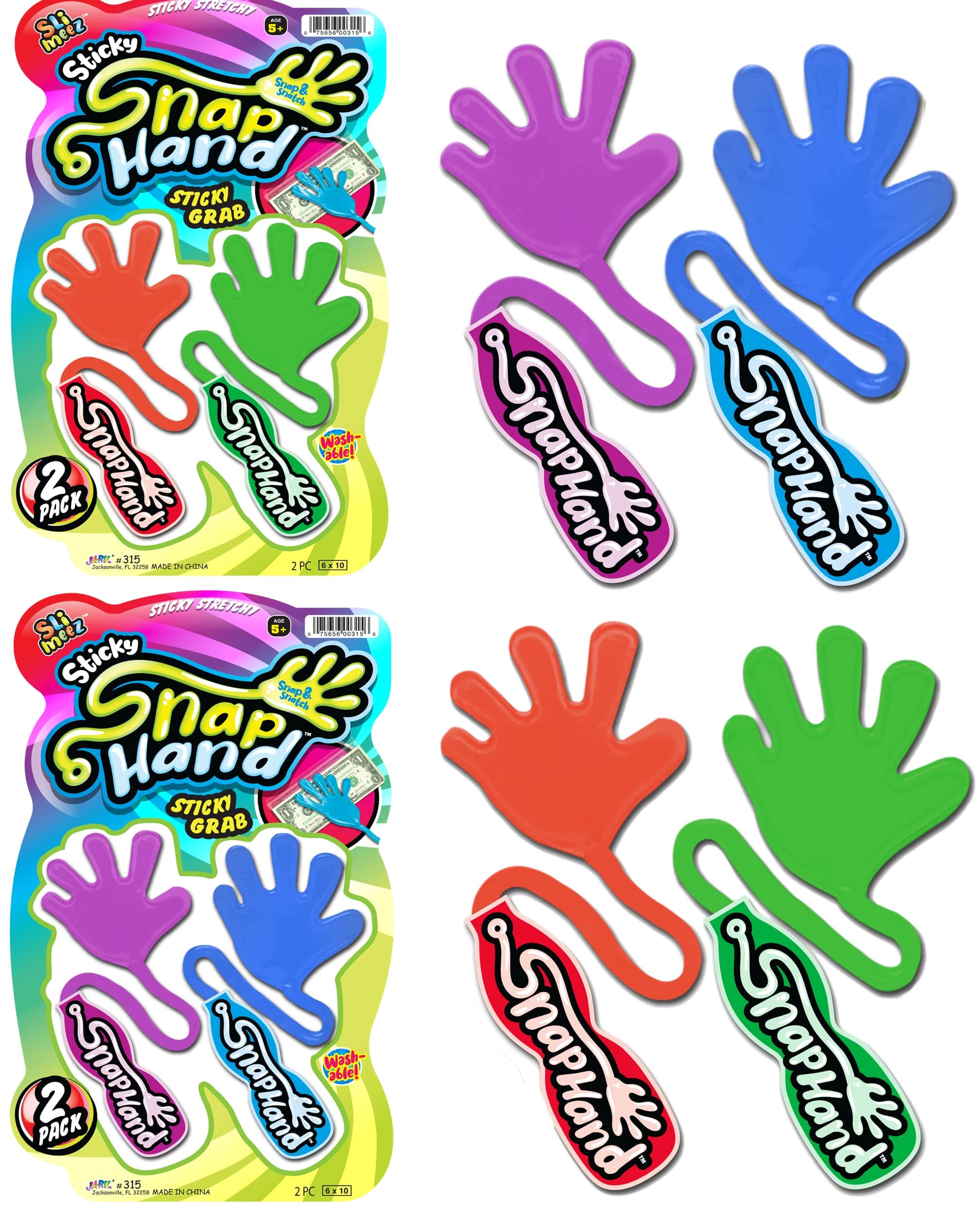 JA-RU Super Stretchy Sticky Hands (2 Pack) Fun Slap Smack & Snap Fidget Toys for Kids. Bulk Classroom Prizes, Party Favors, Easter Goodie Bag Stuffers