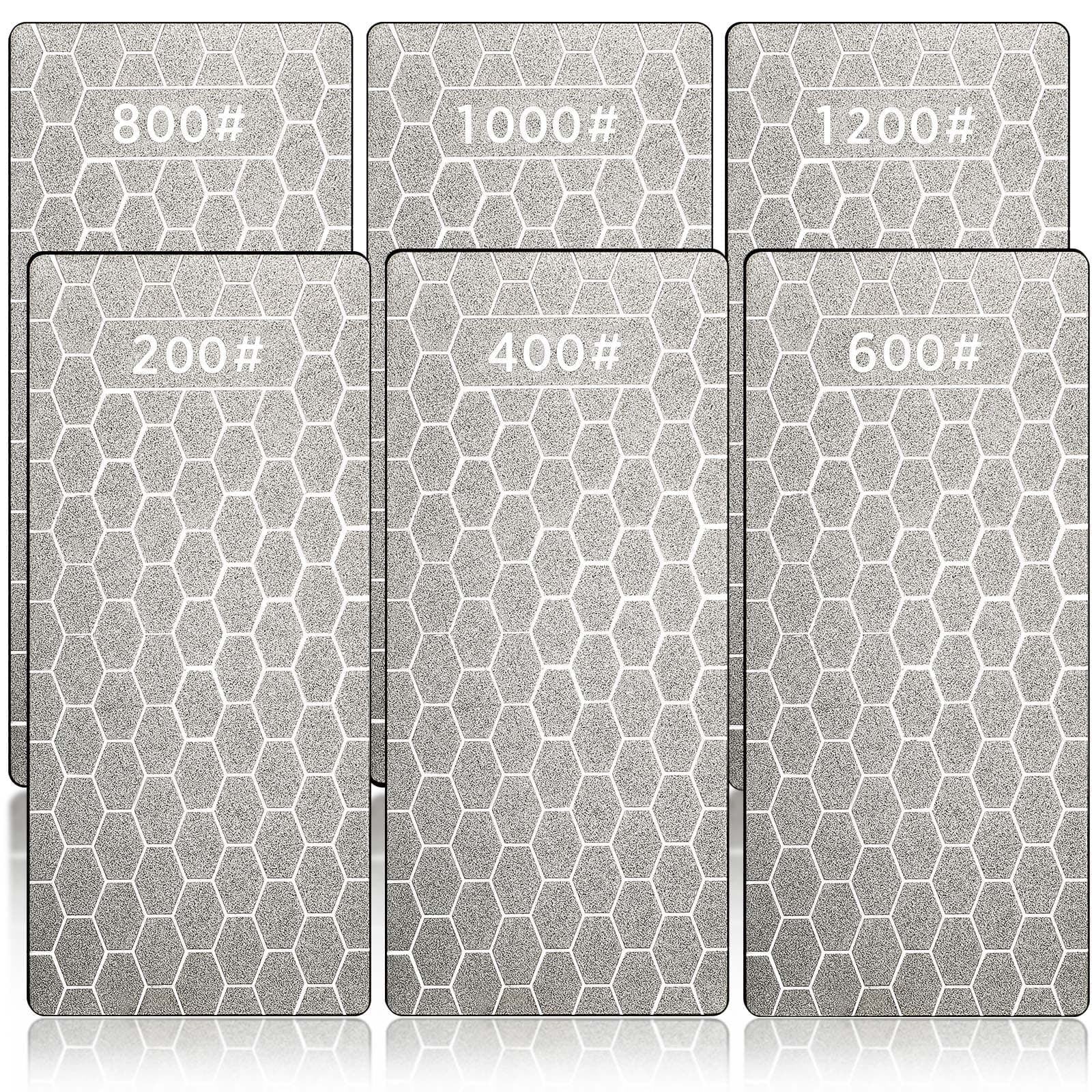 6 Pcs Diamond Sharpening Stone Honing Stone Lapping Plate Diamond Sharpening Plate Fine Coarse Diamond Stone for Kitchen Blade Blunt Edges Chisel, 5.9 x 2.48 Inch, 200, 400, 600, 800,1000, 1200 Grit