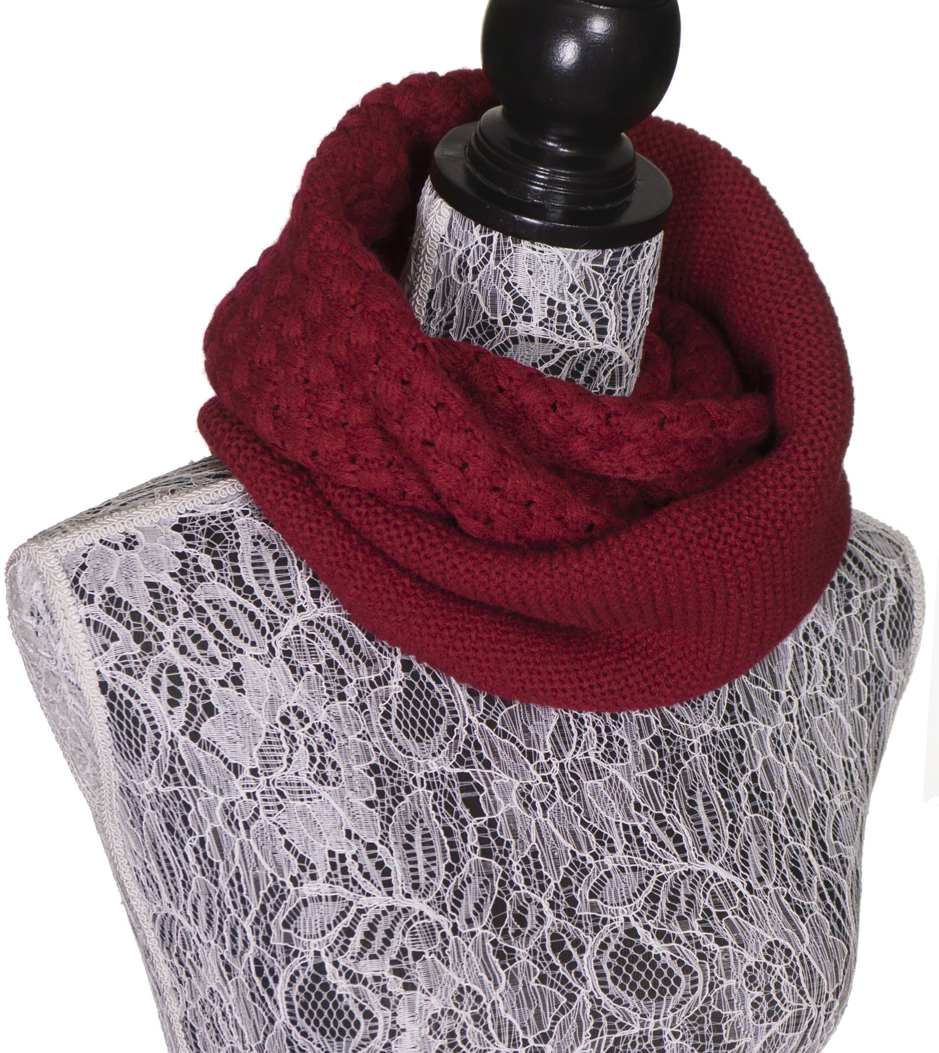 Chunky Knit Infinity Scarf Soft Warm Solid Infinity Scarves for Women - Dark Red - EC