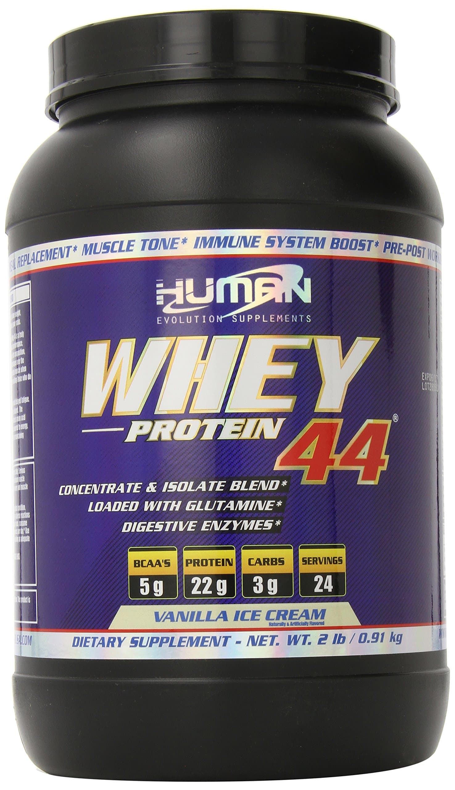 Human Evolution Supplements Whey Protein 44 Powder, Vanilla, 2 Pound