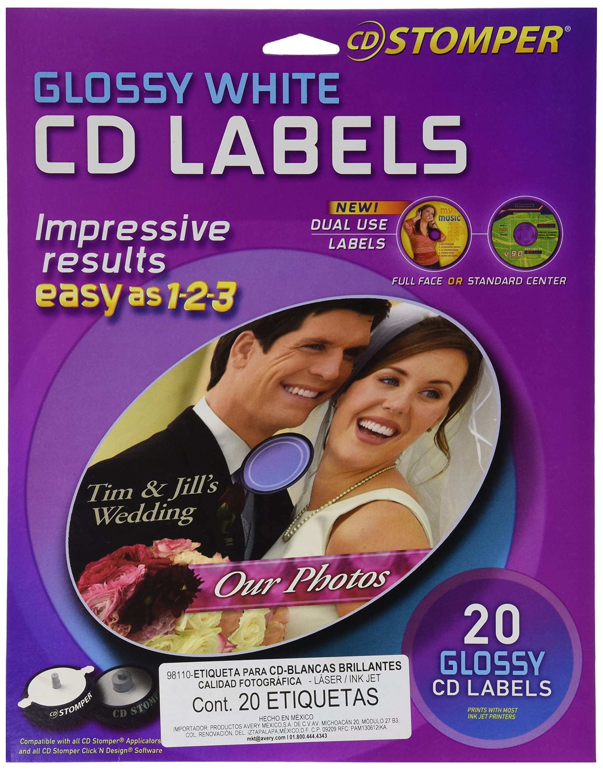 Avery 20-Labels 98110 Glossy White CDlabels for CD Stomper Pro