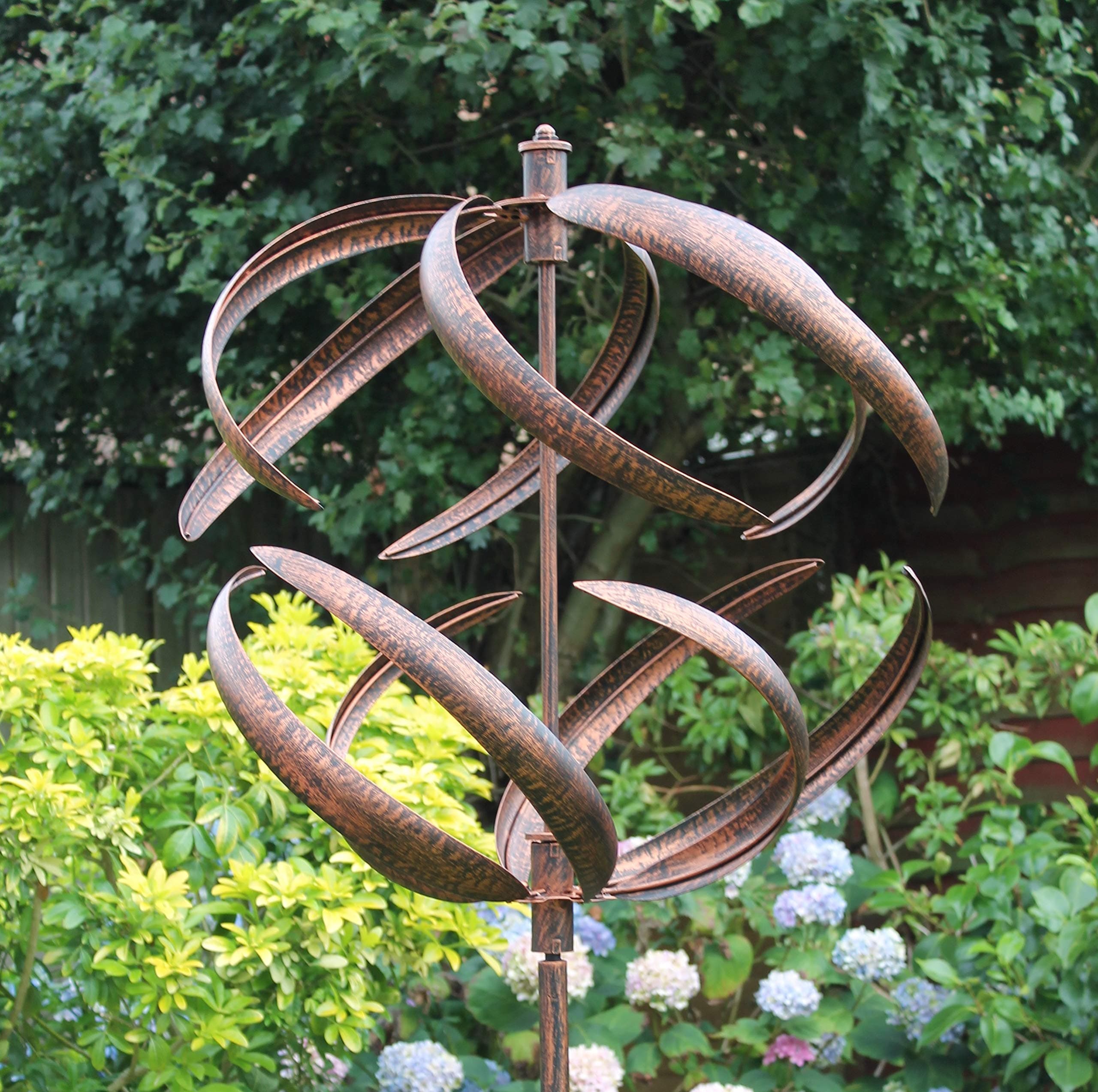 Sphere Wind Sculpture Spinner 180cm Height - Brushed Copper