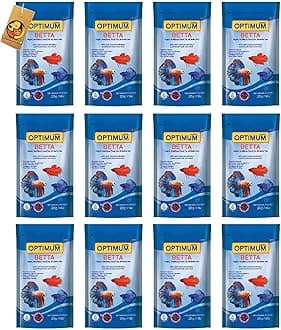 Optimum Pellet Betta Fish Food (20g, Pack of 12) | Nutrient-Rich Formula with Vitamins C & E | Promotes Color and Growth | Perfect for Daily Feeding | Includes Free Key Ring