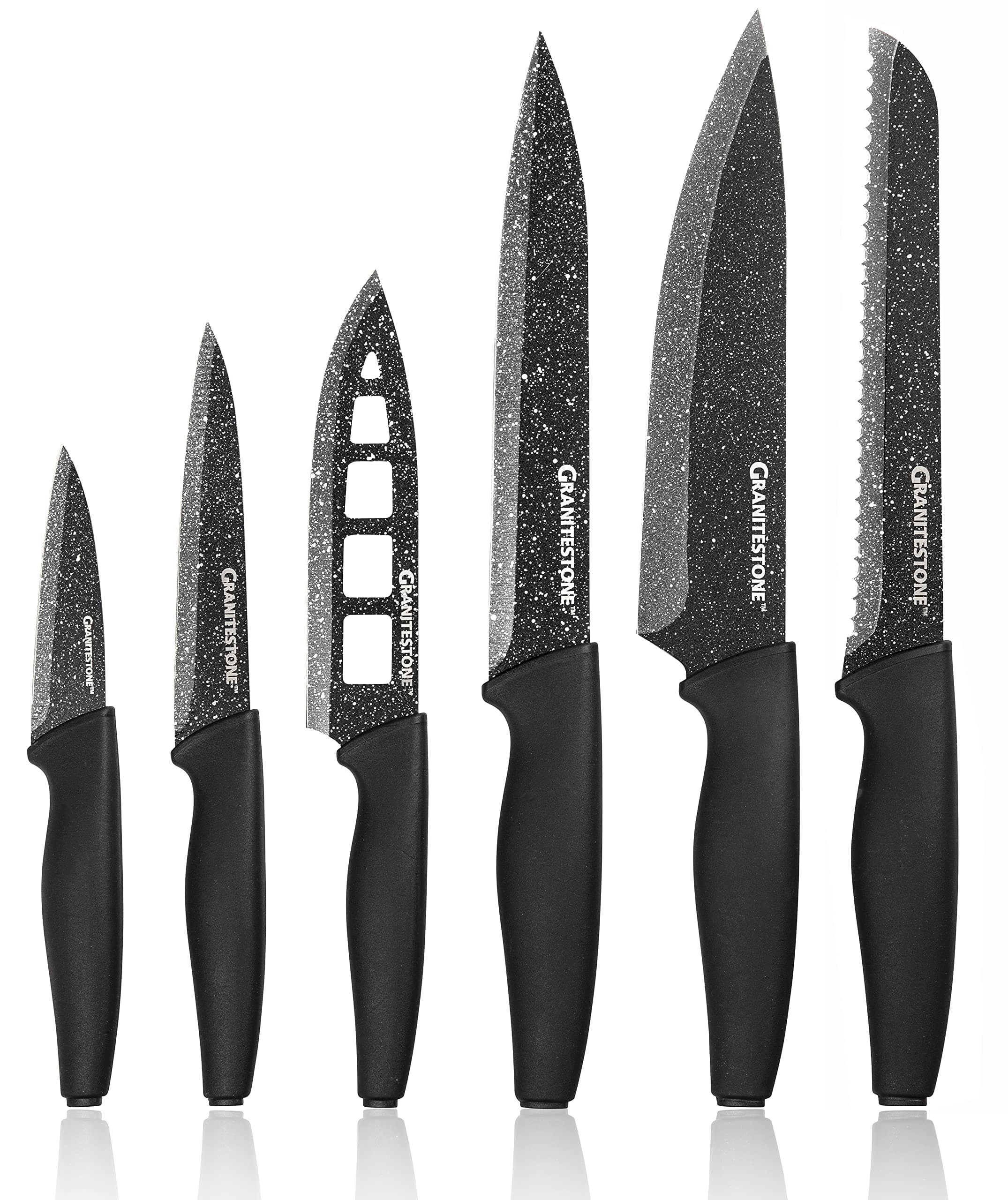 Nutriblade Knife Set by Granitestone, High Grade Razor Sharp Blades Kitchen Knife Set, Toughened Stainless Steel with Nonstick Mineral Coated Surface, Rubberized Ergonomic Grip, Dishwasher Safe