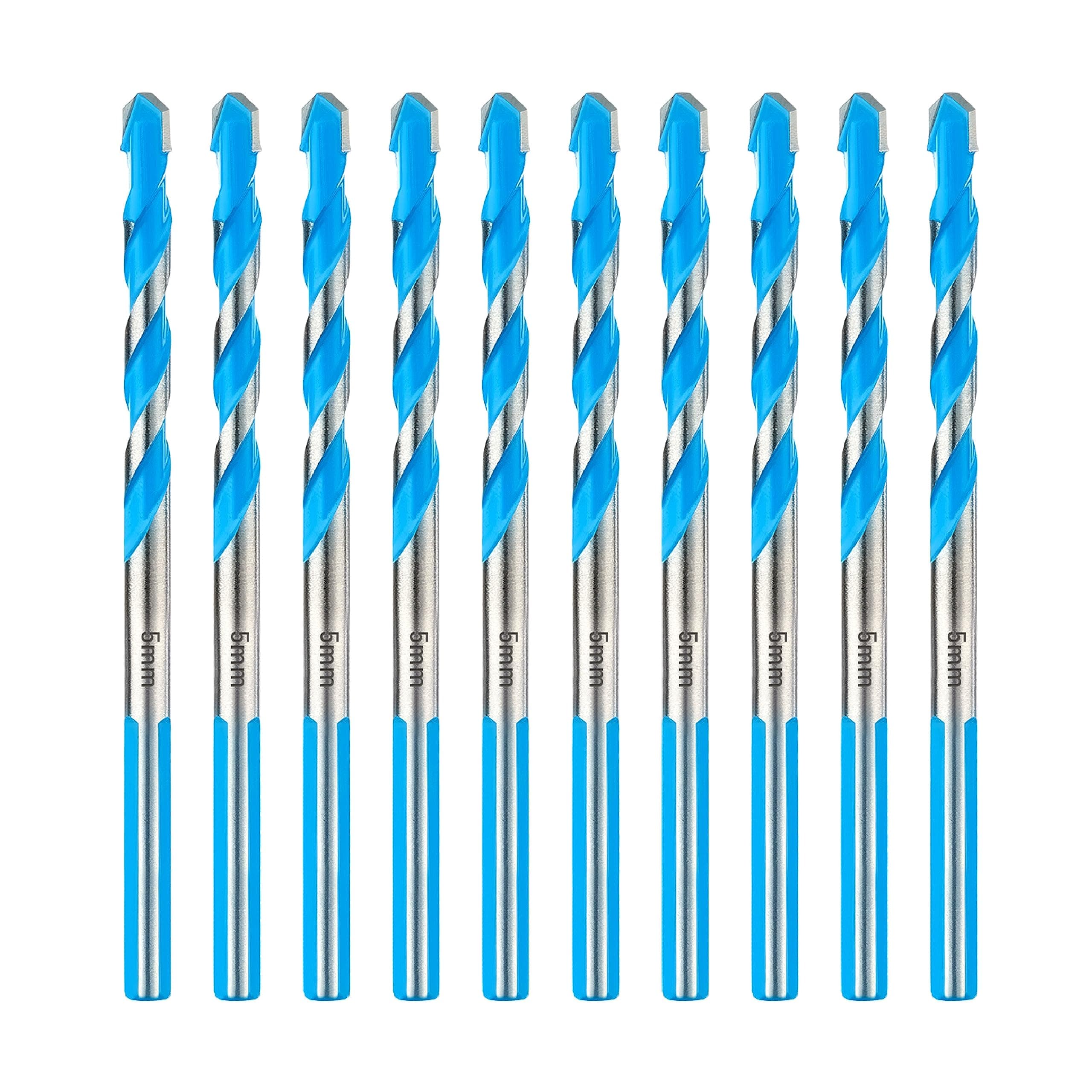 5mm Carbide Drill Bit Set, Shockproof for Concrete/Glass/Brick/Plastic/Cement/Tile, Industrial Strength, Box of 10