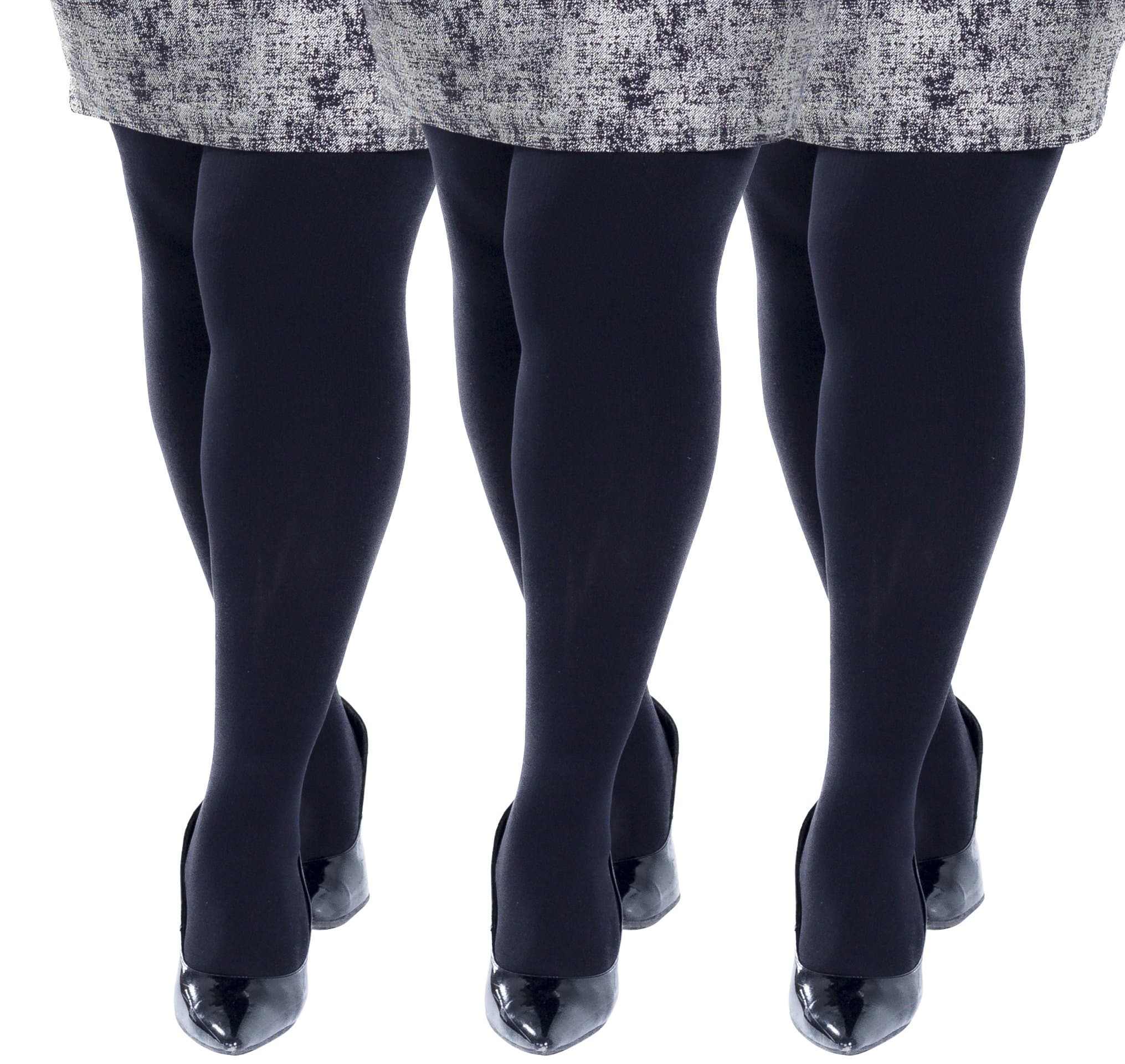Zaftig 3 Pack Womens Plus Size Thermal Tights, Terry-lined Size: 1X-3X, Black