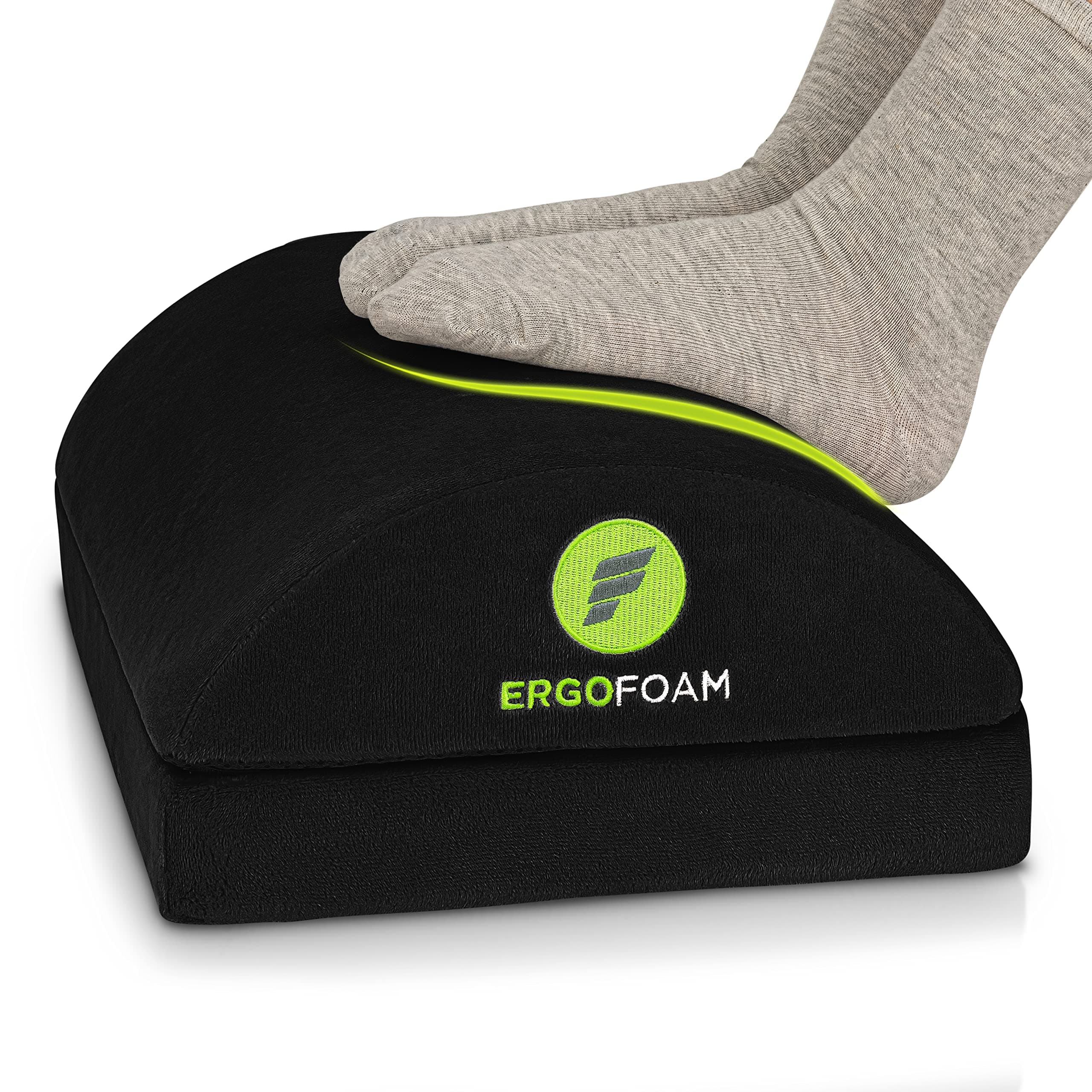 ErgoFoam Foot Rest for Under Desk at Work Adjustable - Chiropractor-Endorsed, High-Density Foam, Velvet (Black)
