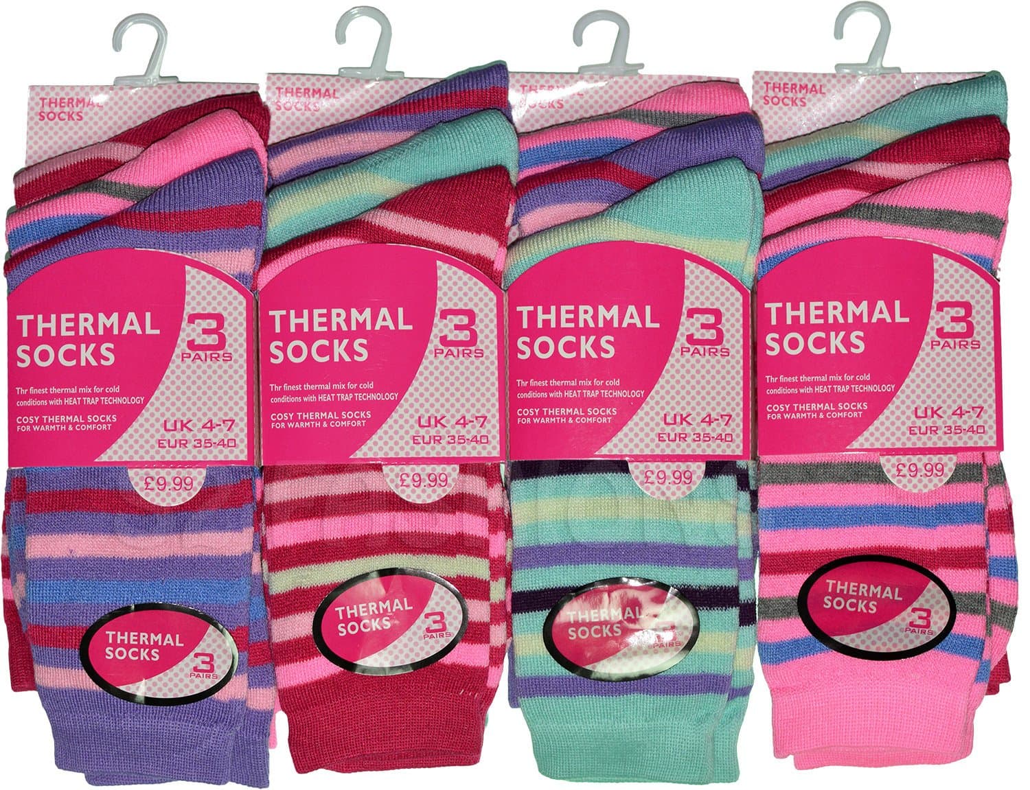 Womens Thermal Socks Ladies Winter Sock Pattern Assorted Colours Size 4-7 UK Pack of 12 Pairs (Assorted Striped Pattern)