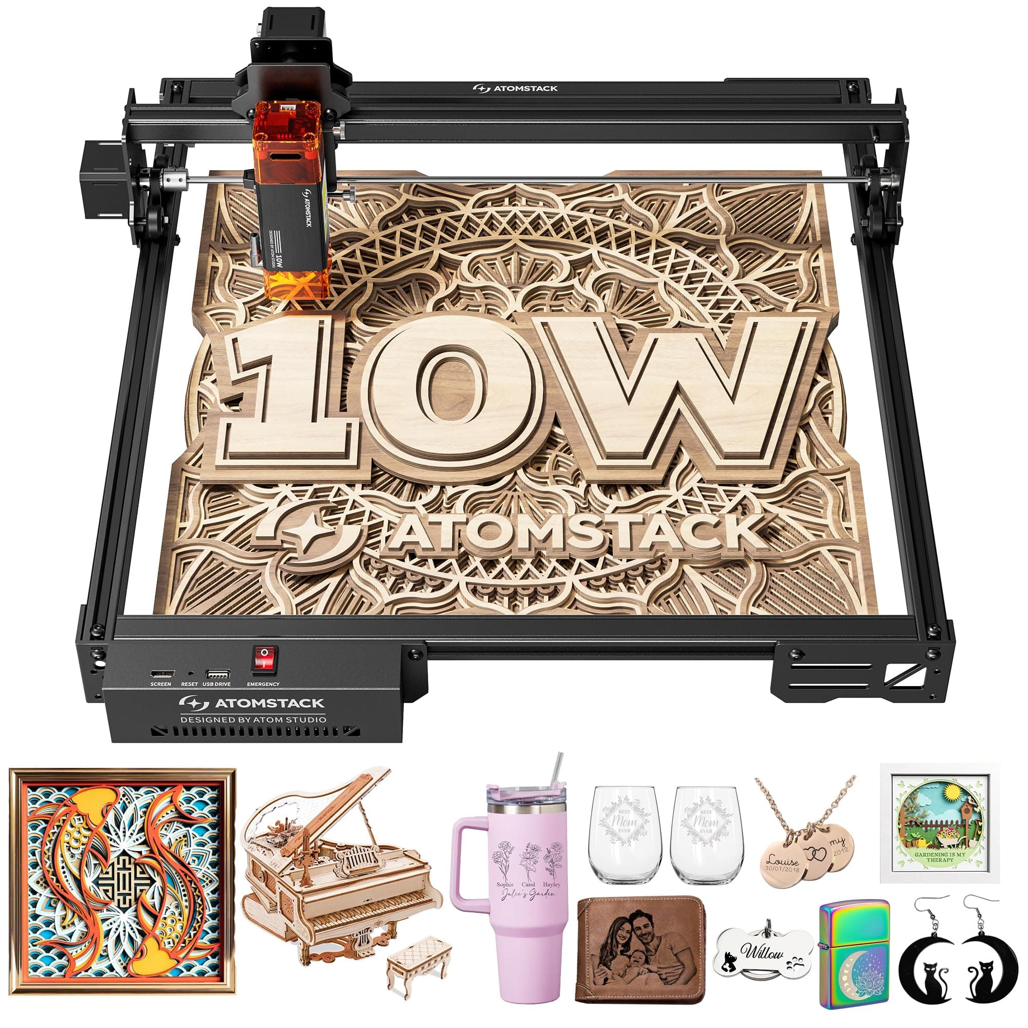 10W Laser Engraver, A10 PRO V2 Laser Cutter, 0.06mm High Accuracy Laser Engraving Machine for Wood and Metal, Dark Acrylic, Glass, Leather