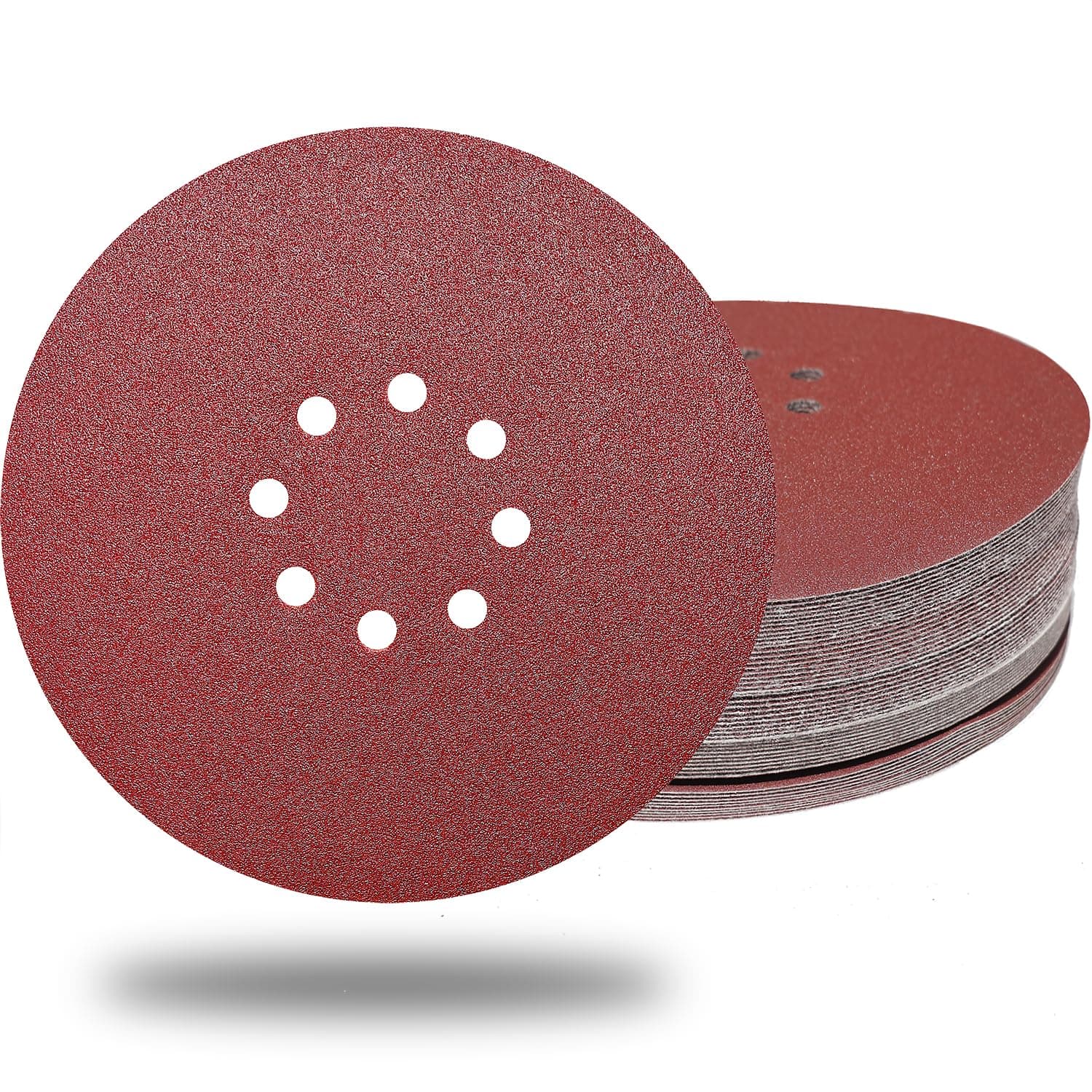50 PCS 9-Inch 8-Hole Drywall Sanding Discs Set -10 PCS Each of 60 80 120 150 240 Grits, Premium 9" Hook-and-Loop Aluminum Oxide Abrasive Sander Paper for Drywall Sander