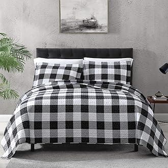 EXQ Home Quilt Set Full/Queen Size 3 Piece,Lightweight Microfiber Coverlet Modern Style Black and White Squares Pattern Bedspread Set(1 Quilt,2 Pillow Shams)